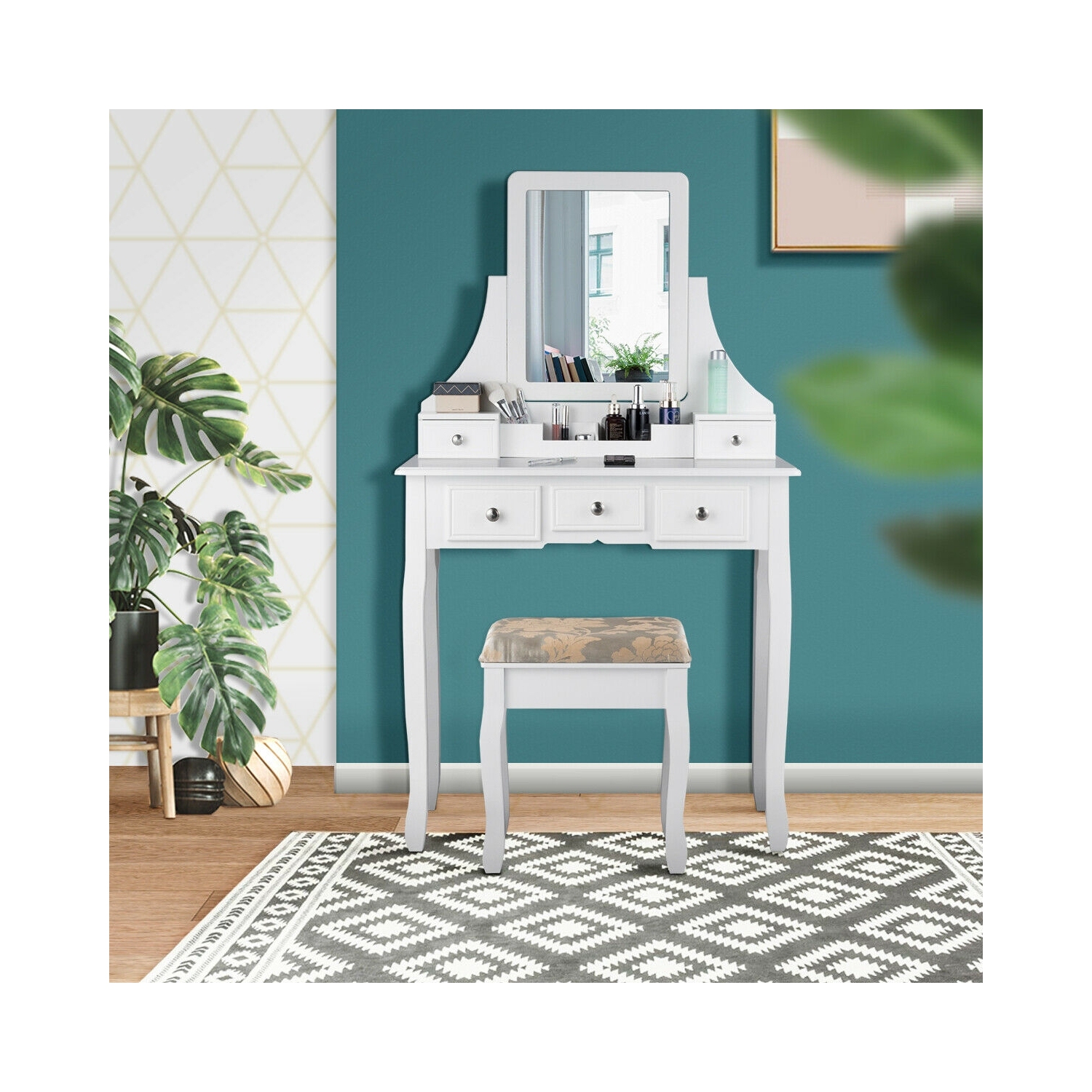 5 Drawers Removable Box Makeup Dressing Vanity Set-White