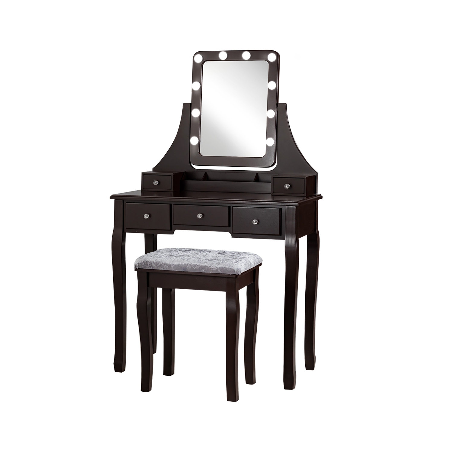 Vanity Table Set with Rectangular Mirror-Coffee