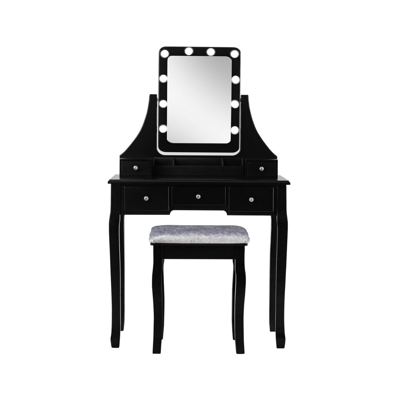 Vanity Table Set with Rectangular Mirror-Black