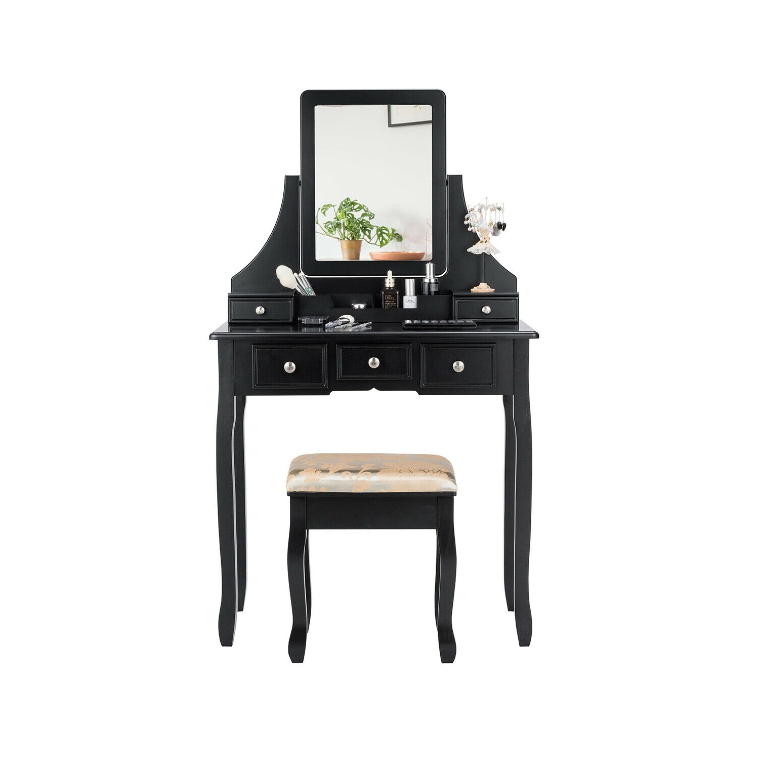 5 Drawers Removable Box Makeup Dressing Vanity Set-Black