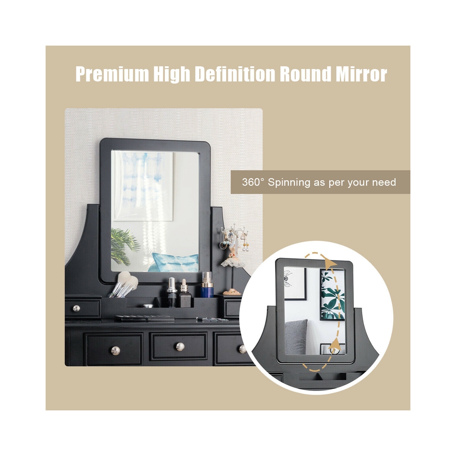 5 Drawers Removable Box Makeup Dressing Vanity Set-Black