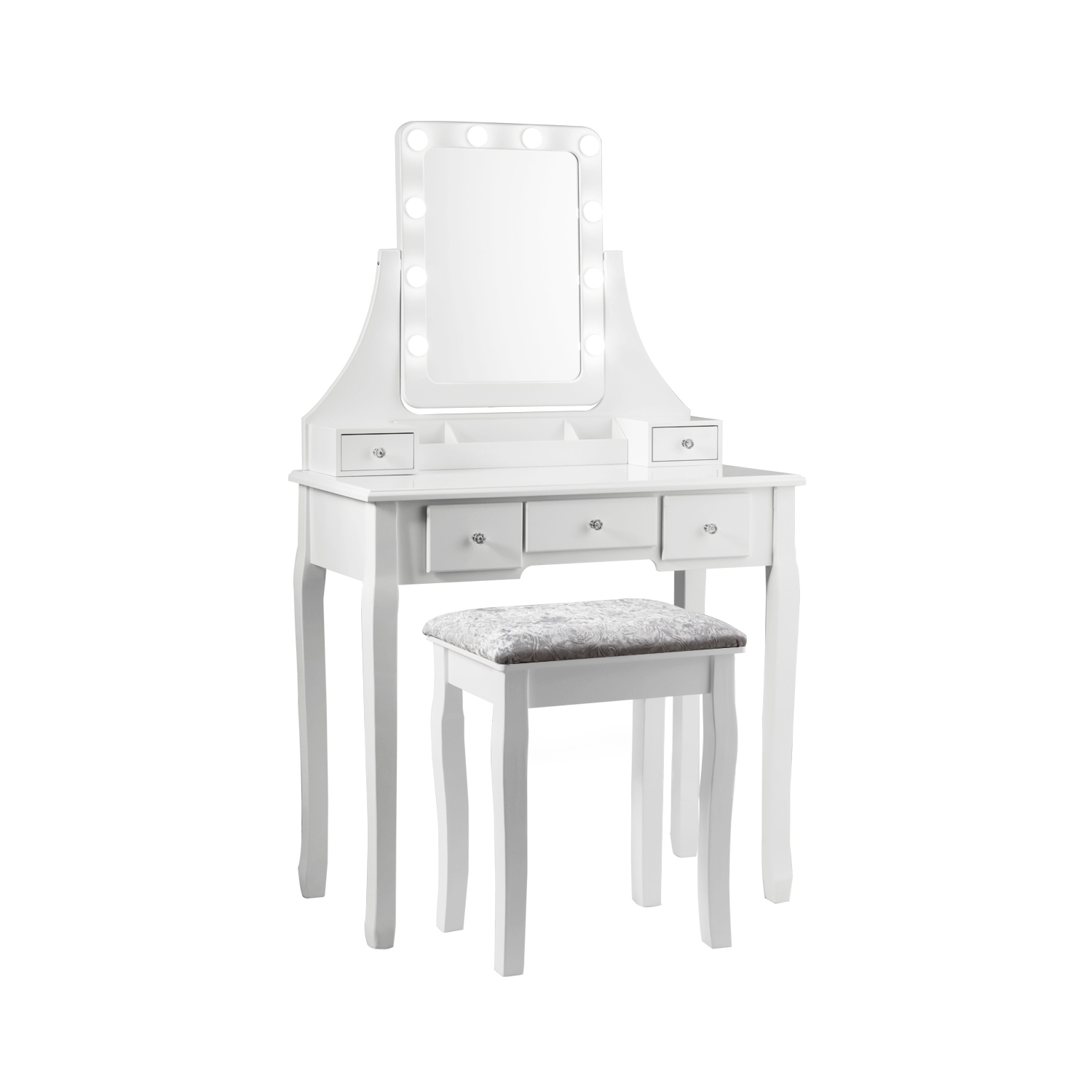 Vanity Table Set with Rectangular Mirror-White