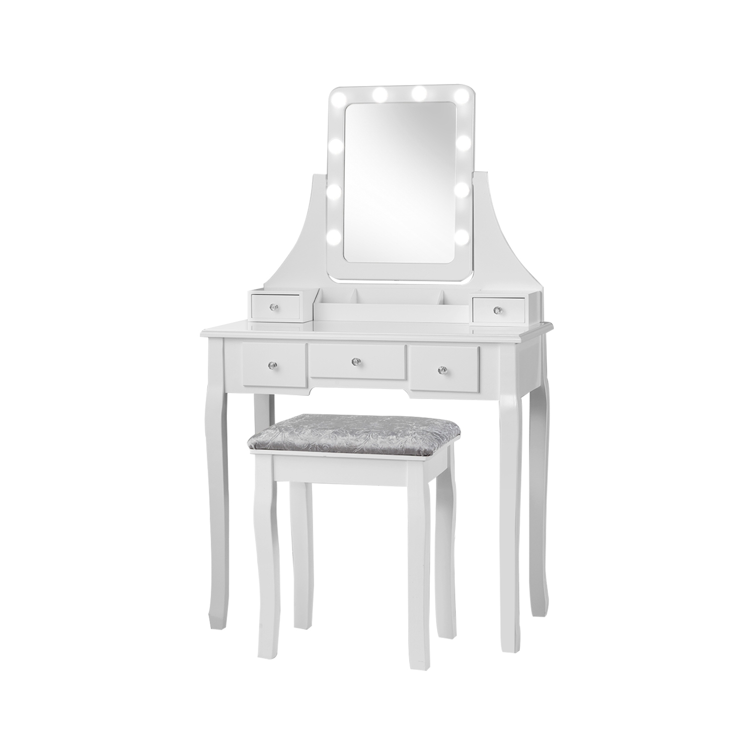 Vanity Table Set with Rectangular Mirror-White