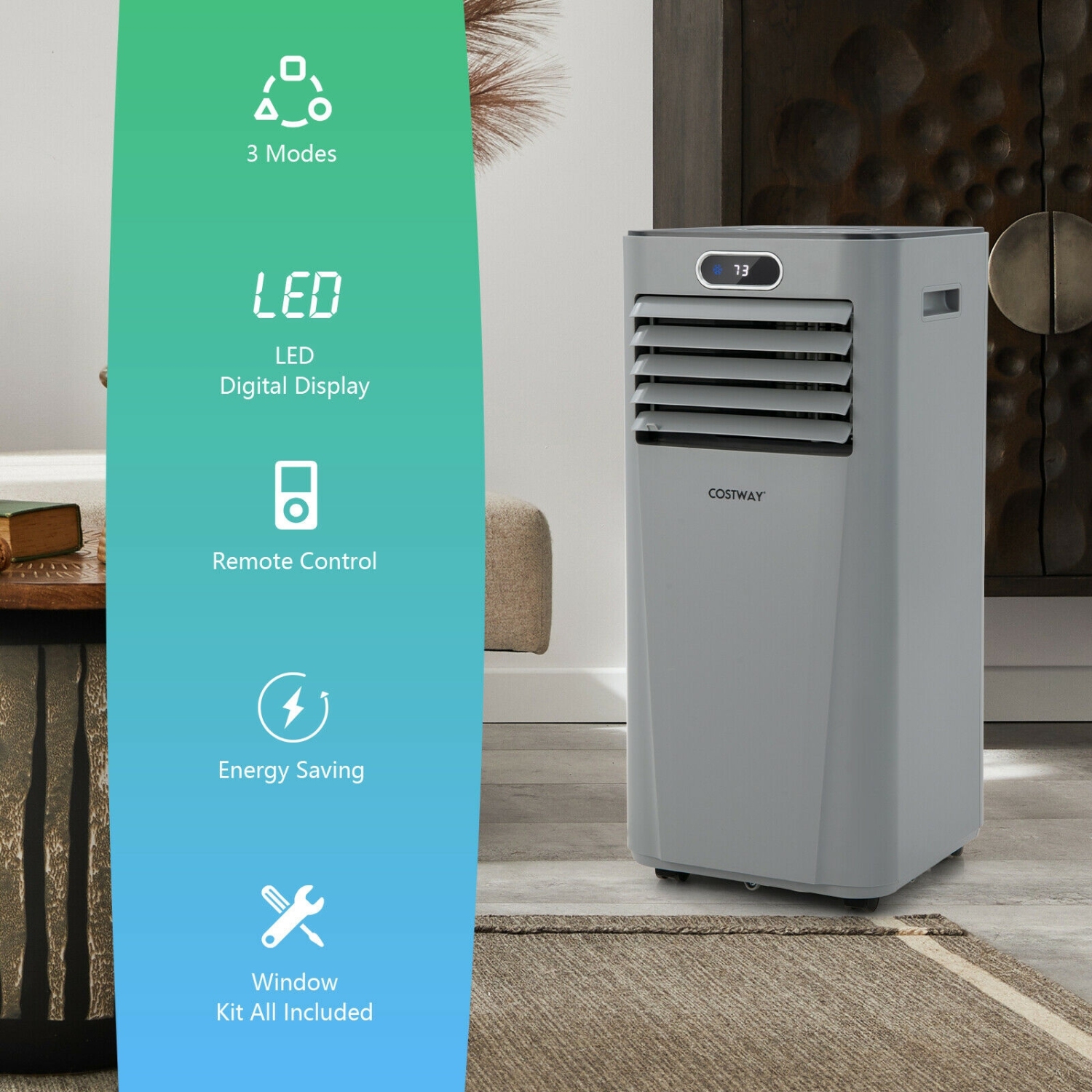 Portable 8000 BTU Air Conditioner with Fan, Dehumidifier, and Remote