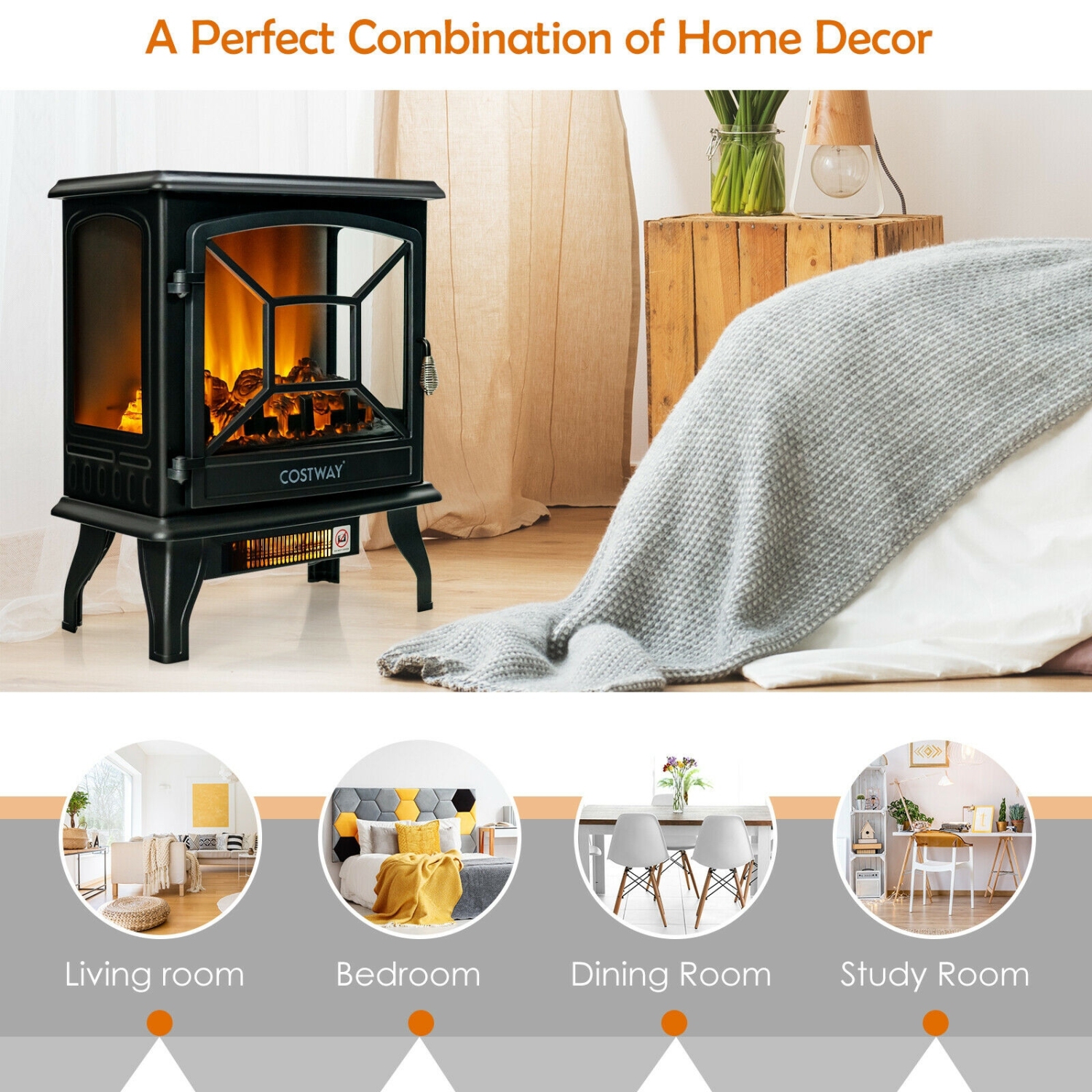 Foyer électrique autonome de 20 po et 1400 W avec flamme réaliste - Noir