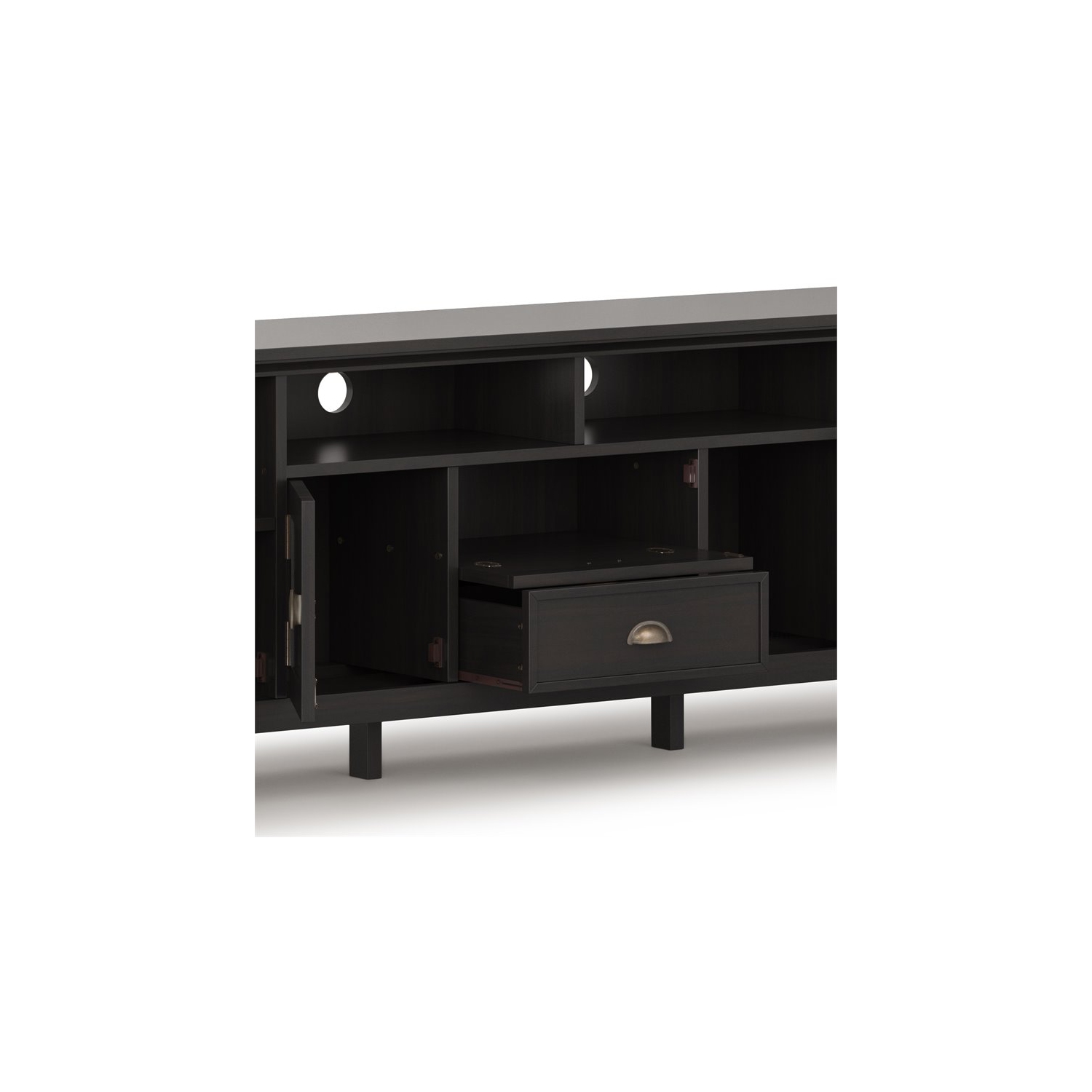 Meuble multimédia transitionnel en bois Redmond de Simpli Home pour téléviseur de 72 po au plus - Brun noyer 80