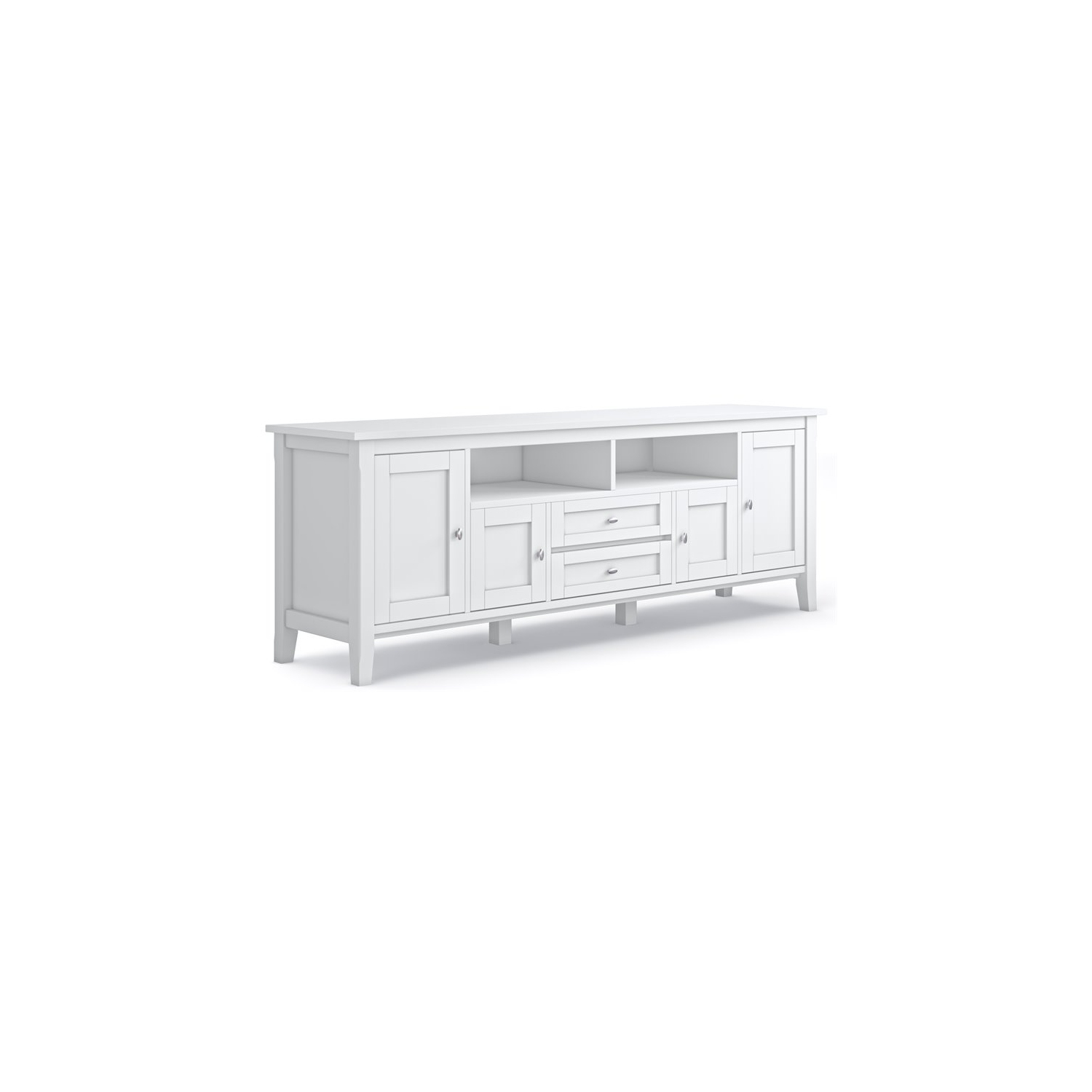 Simpli Home Warm Shaker Wood 72" Transitional TV Media Stand in White For TVs up to 80"
