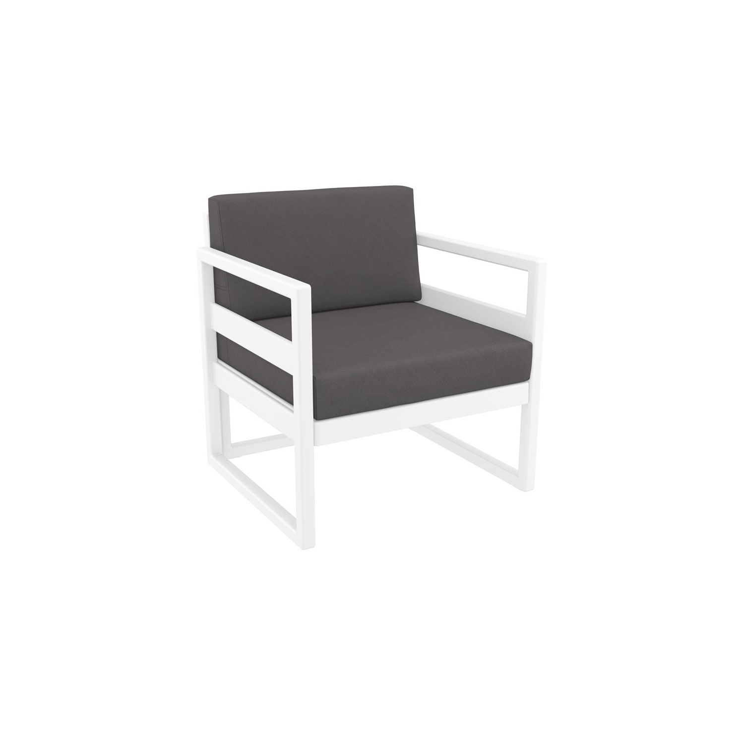 Mykonos Patio Club Chair in White Finish with Acrylic Fabric Charcoal Cushions