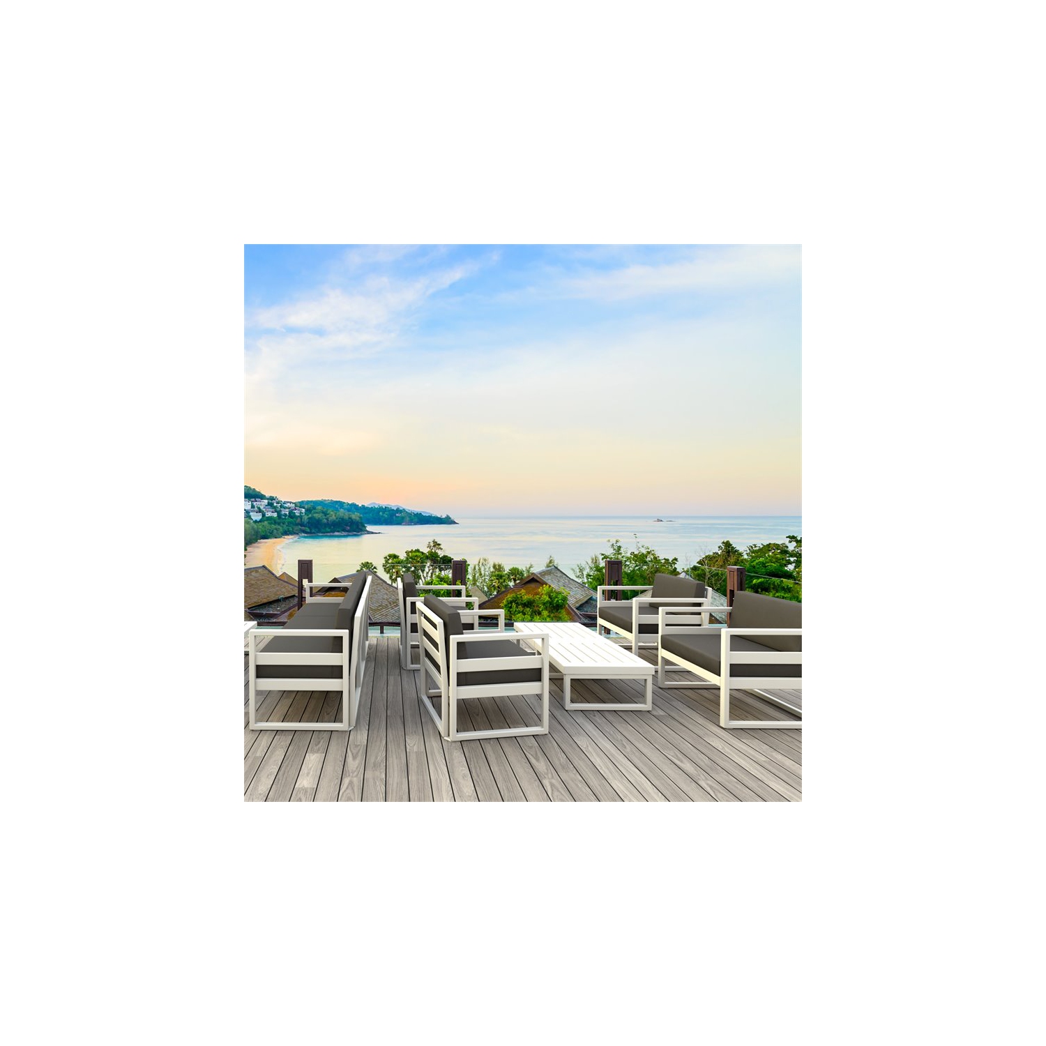 Mykonos Patio Club Chair in White Finish with Acrylic Fabric Charcoal Cushions