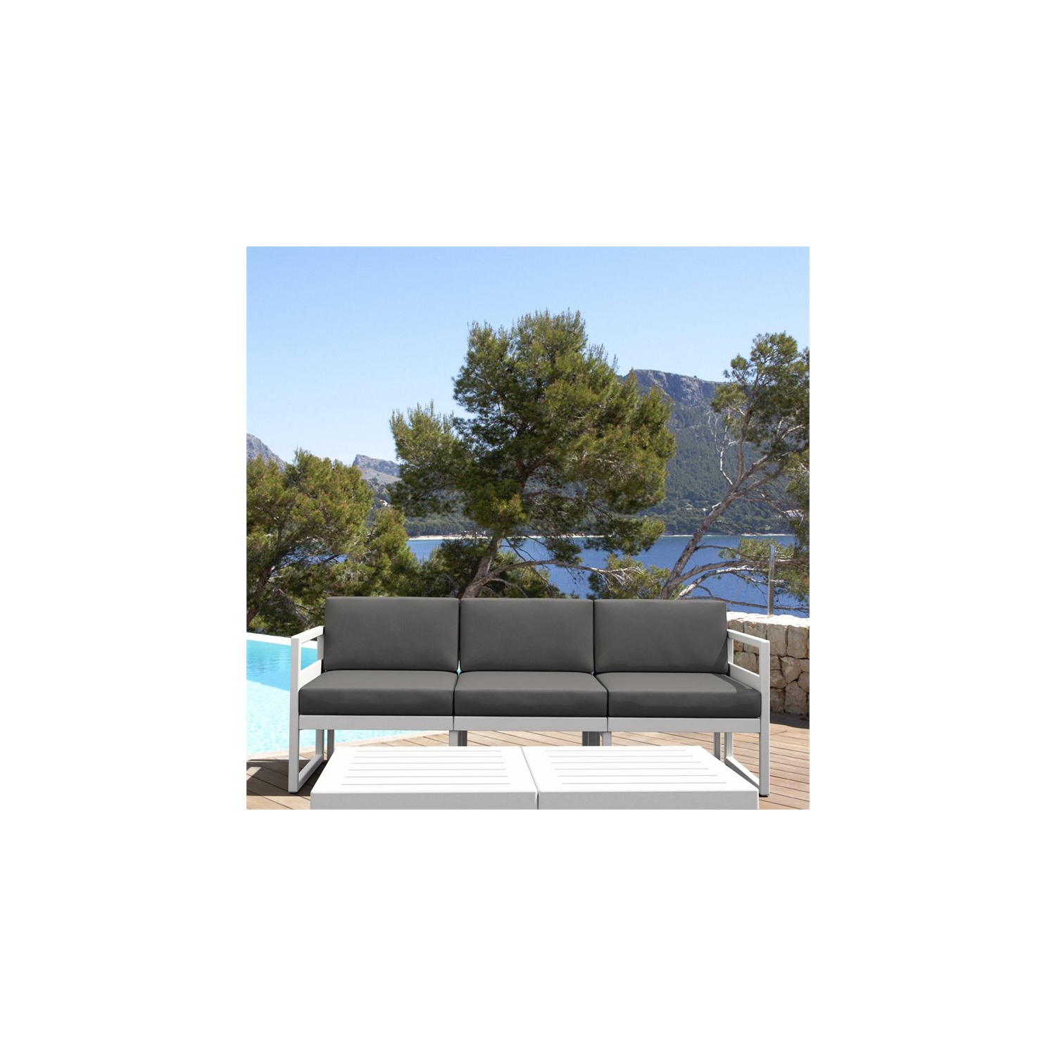Mykonos Patio Sofa White with Acrylic Fabric Charcoal Cushions
