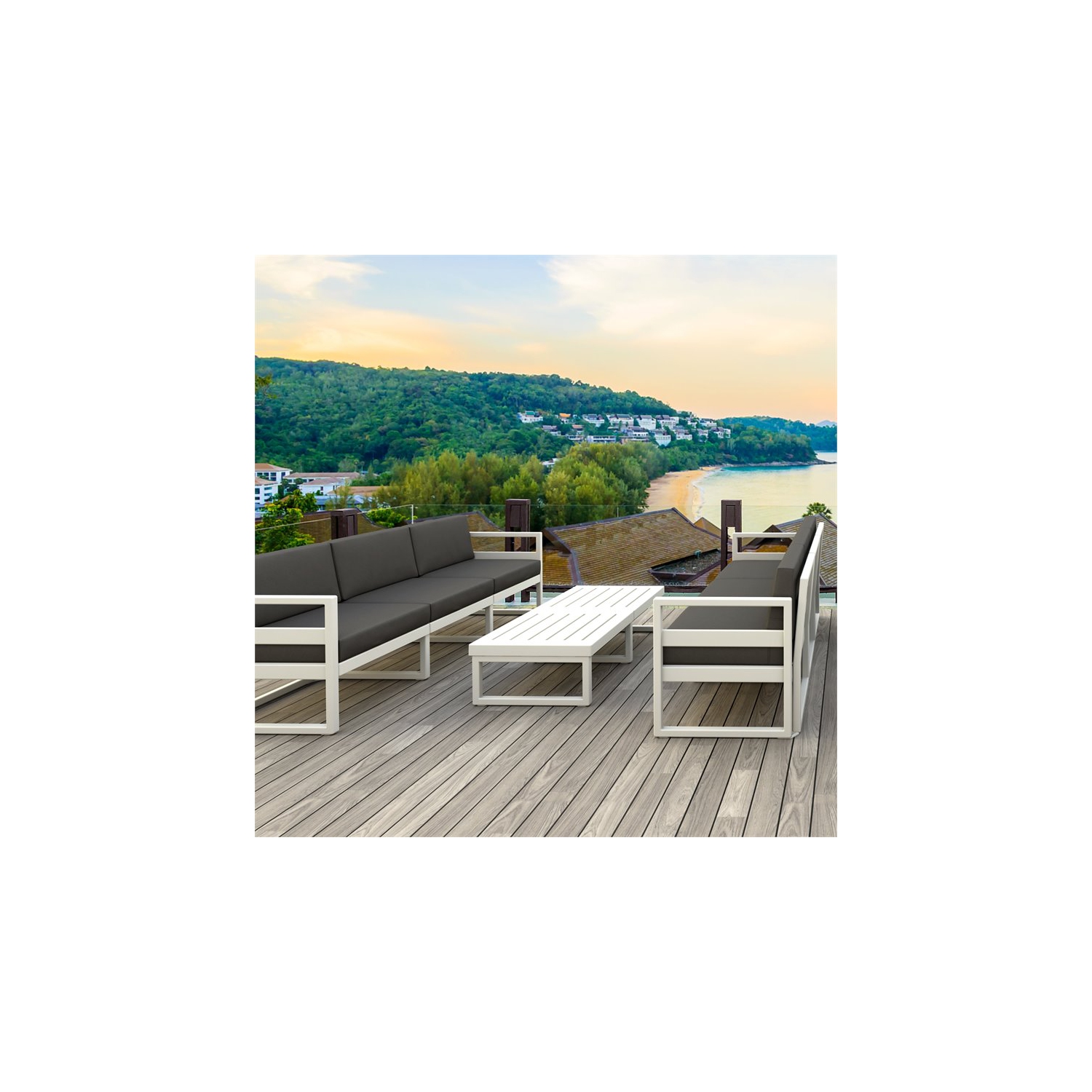 Mykonos Patio Sofa White with Acrylic Fabric Charcoal Cushions