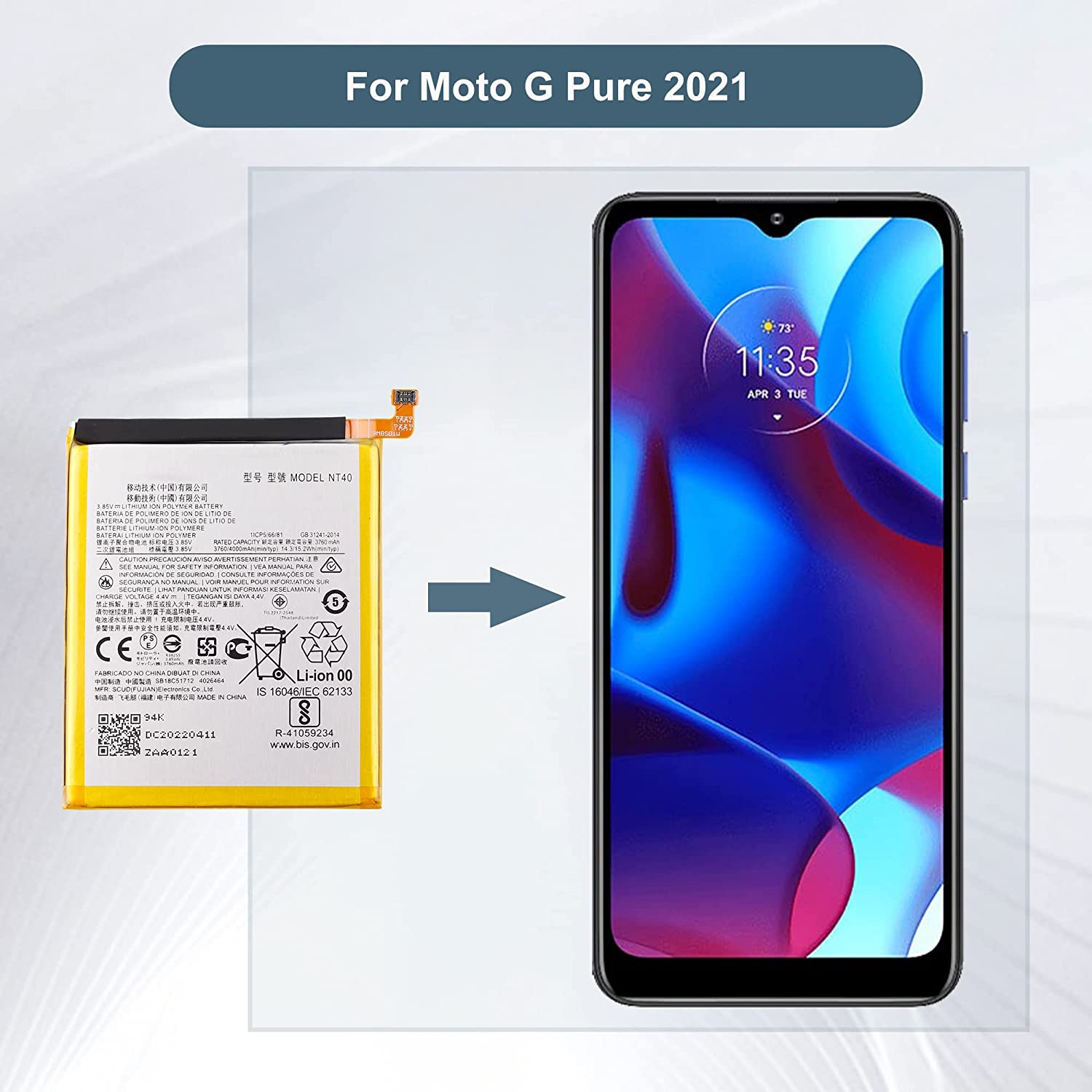 Replacement Battery & Repair Tools Compatible for Motorola Moto G Pure 2021,XT2163, NT40