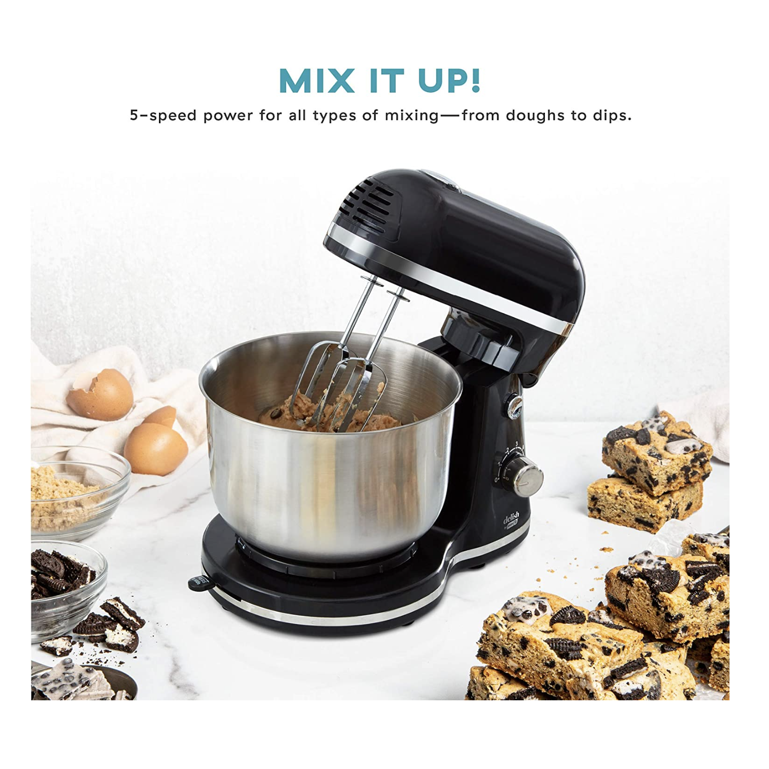 DASH Compact Stand Mixer, 3.5 Quart with Beaters & Dough Hooks Included - Black - DCSM350GBBK02