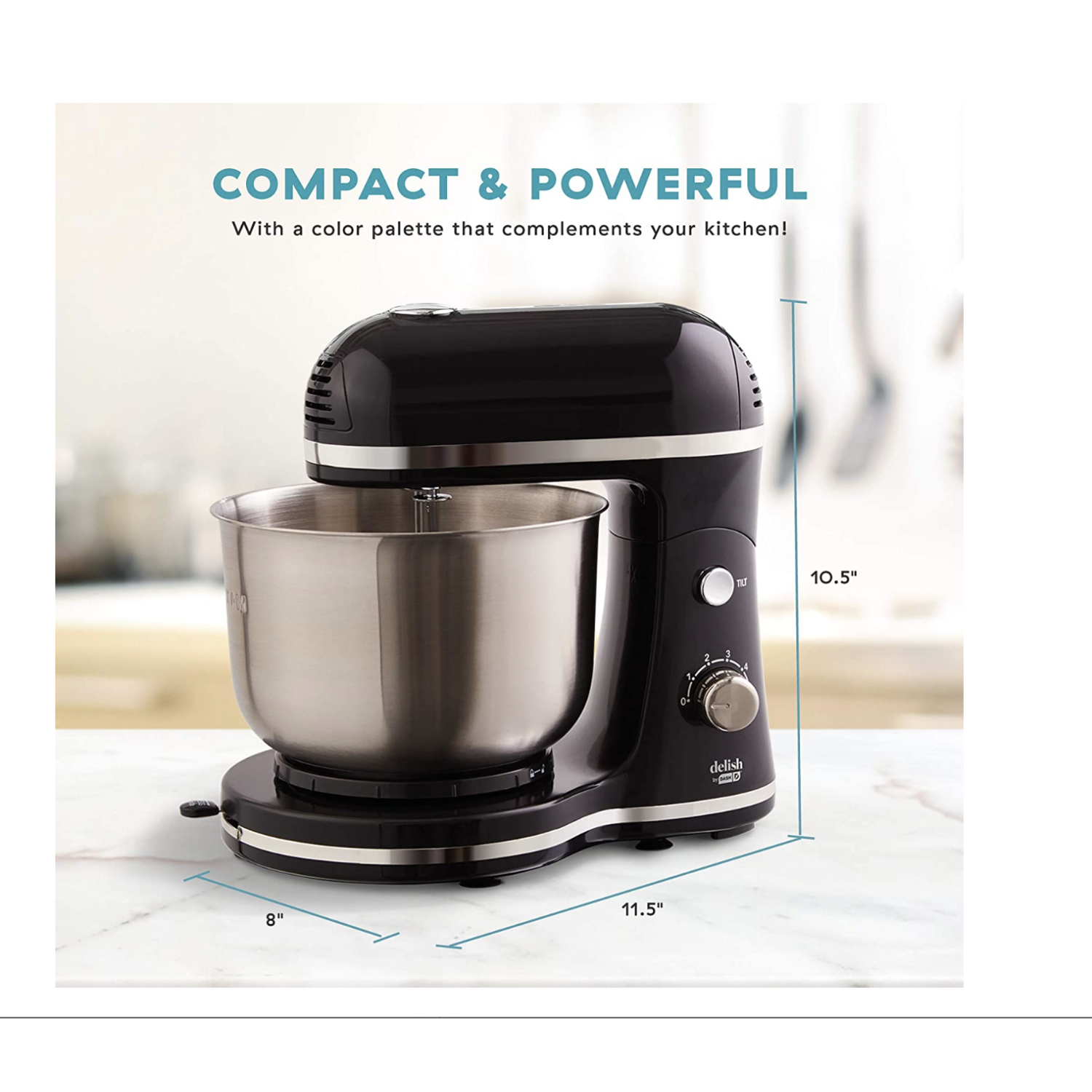 DASH Compact Stand Mixer, 3.5 Quart with Beaters & Dough Hooks Included - Black - DCSM350GBBK02