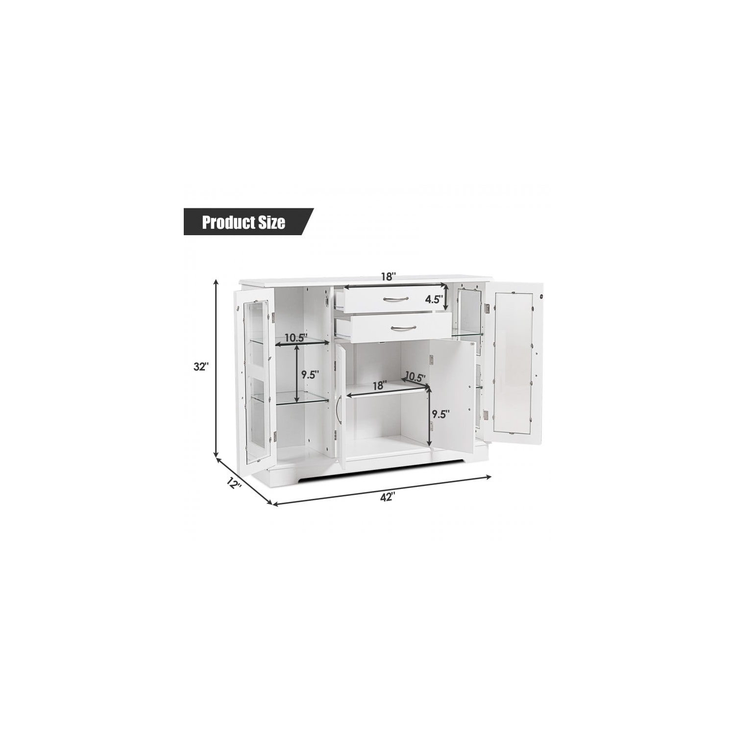 Panneau de rangement avec 2 tiroirs et armoires à devant vitré – Buffet console