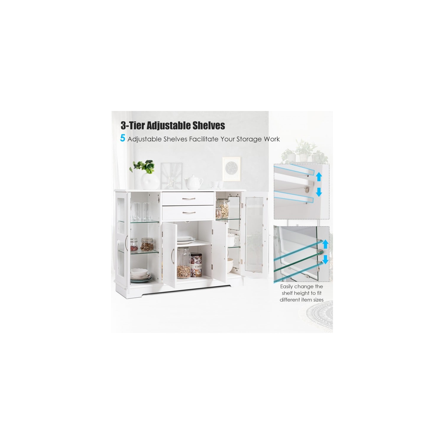 Panneau de rangement avec 2 tiroirs et armoires à devant vitré – Buffet console