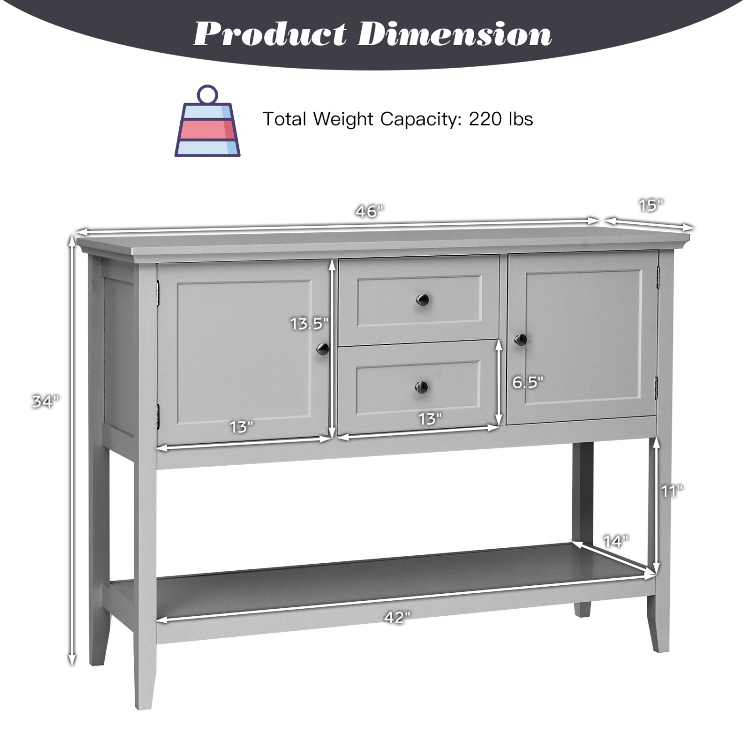 Rustic Wood Sideboard Buffet – Wine Storage Cabinet Console Table with Doors