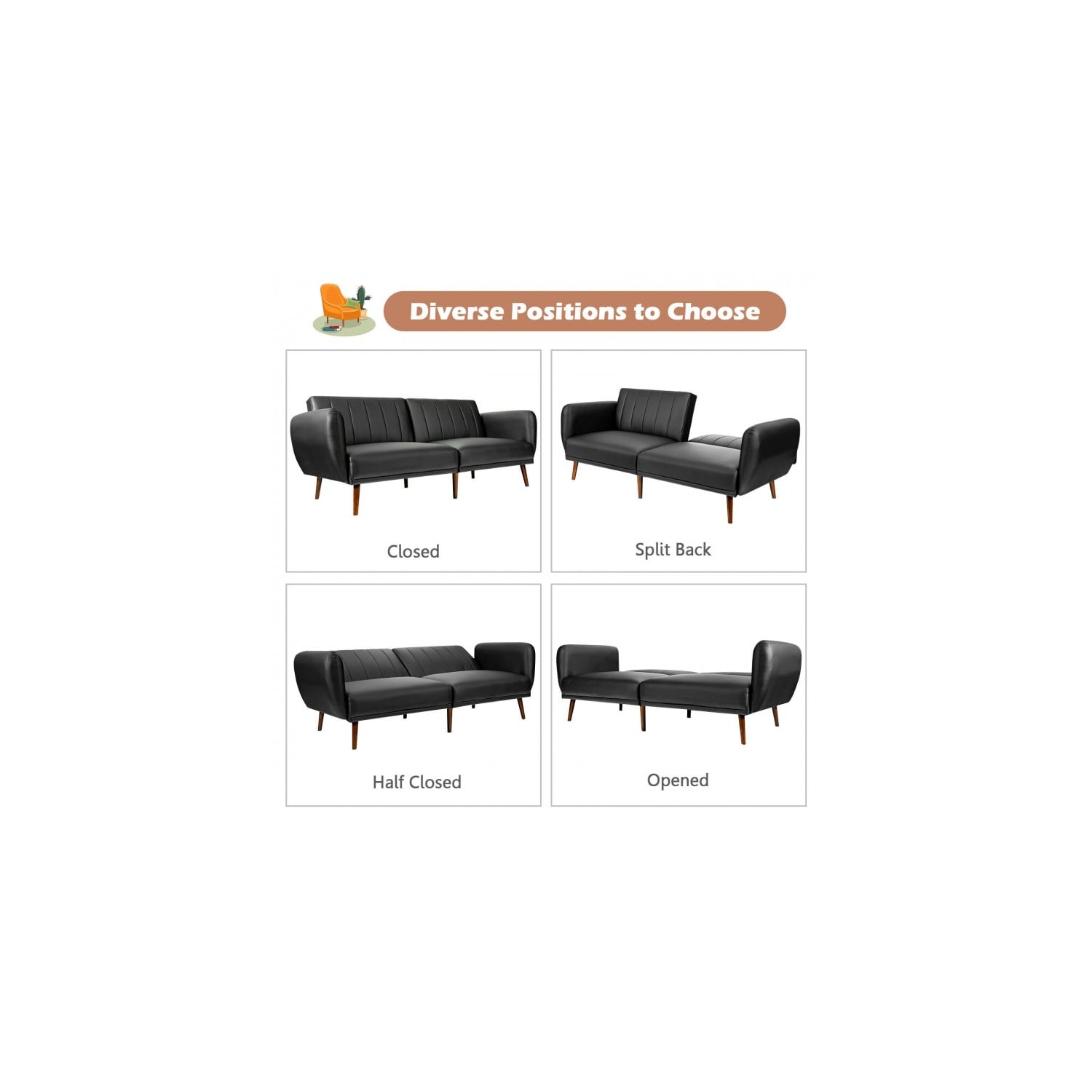 Canapé-lit inclinable à 3 places – Canapé convertible avec dossier réglable et conception facile à plier