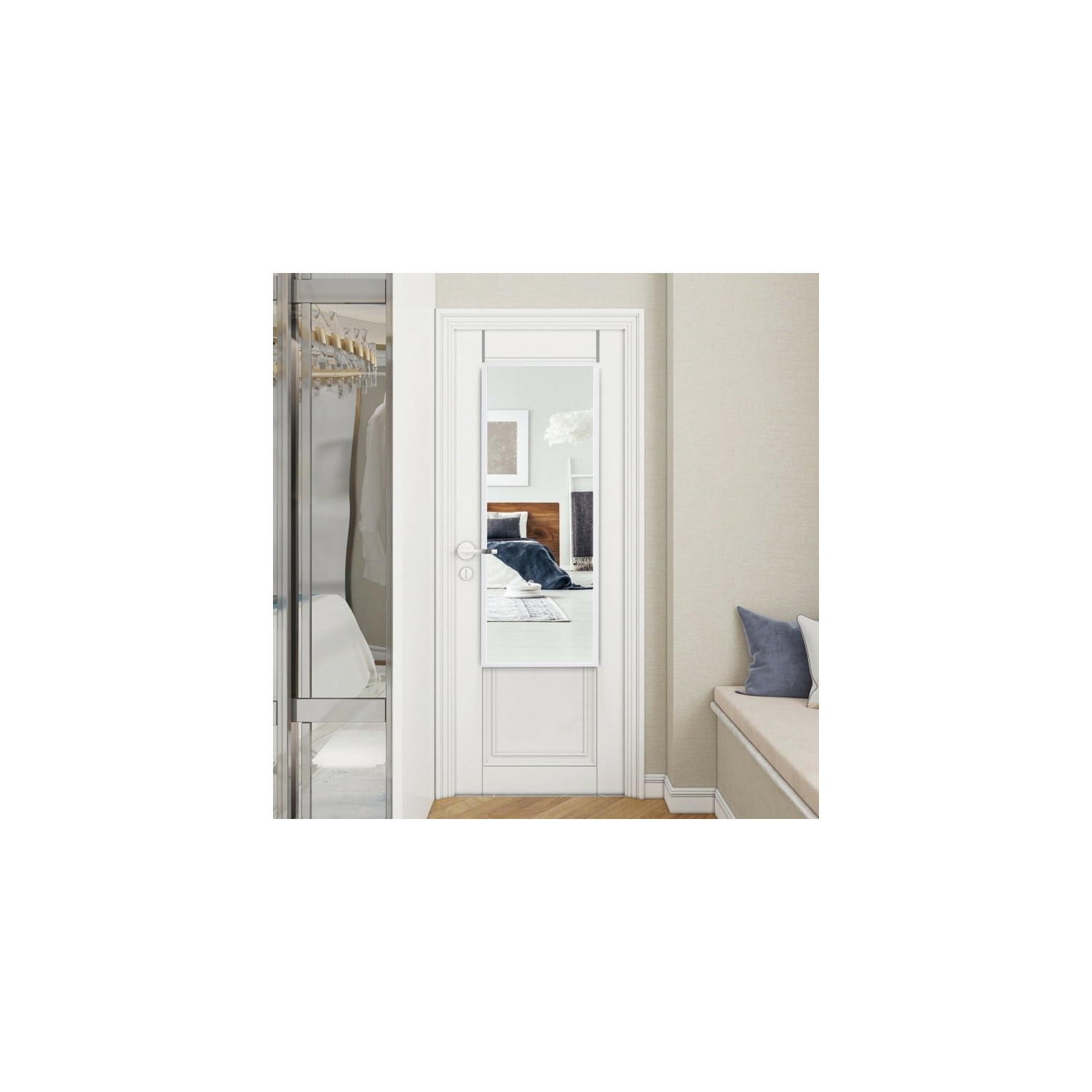 Miroir de porte en métal pleine longueur avec crochet réglable pour chambre ou garde-robe