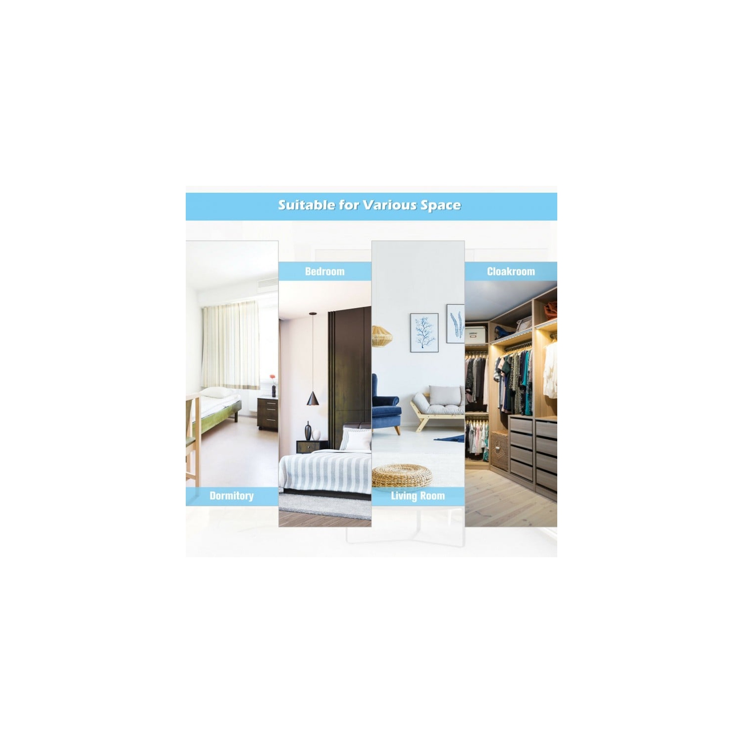 Miroir de porte en métal pleine longueur avec crochet réglable pour chambre ou garde-robe