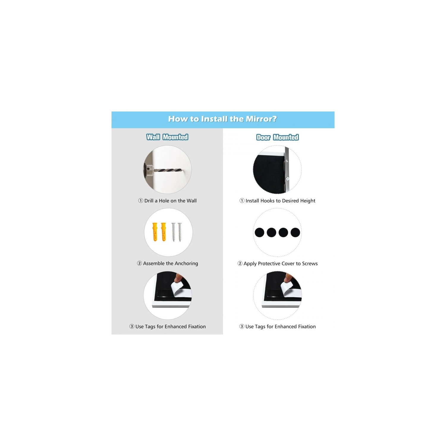 Miroir de porte en métal pleine longueur avec crochet réglable pour chambre ou garde-robe