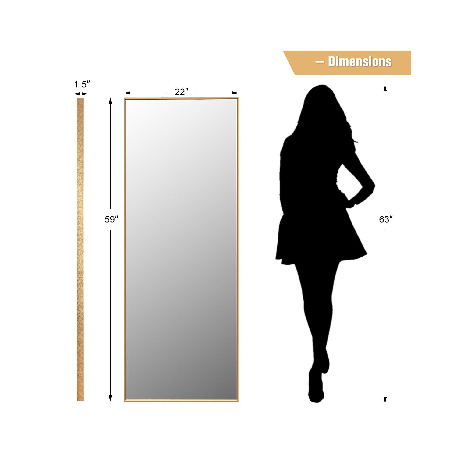 59''Full Length Mirror Large Rectangle Bedroom Mirror-Golden