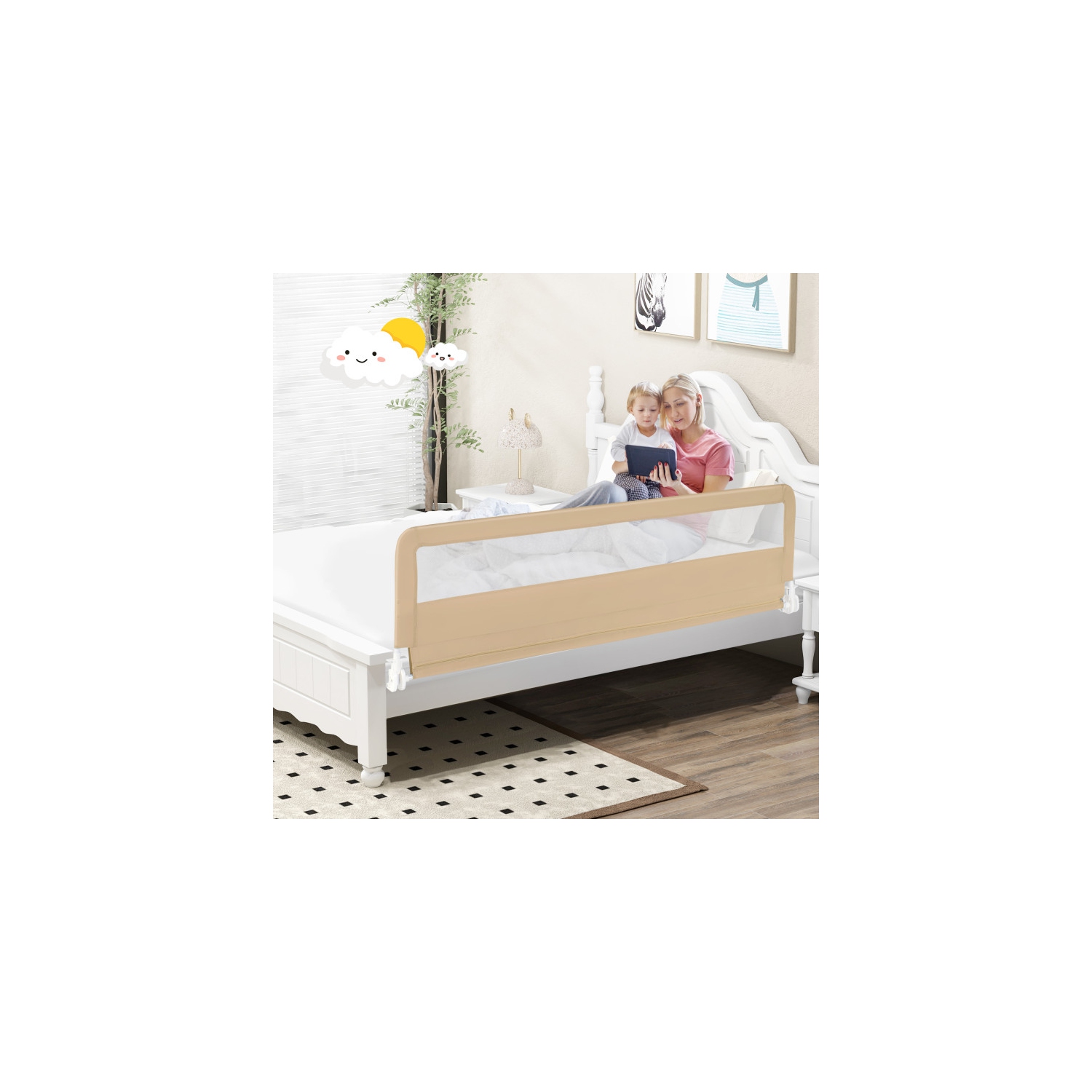 Très longue barrière de sécurité pour lit basculant avec sangles de sécurité pour la protection de tout-petit