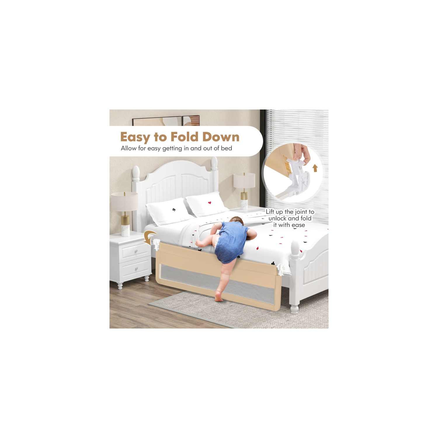 Très longue barrière de sécurité pour lit basculant avec sangles de sécurité pour la protection de tout-petit