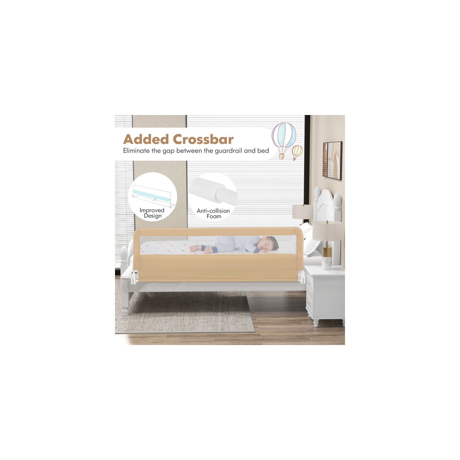 Très longue barrière de sécurité pour lit basculant avec sangles de sécurité pour la protection de tout-petit