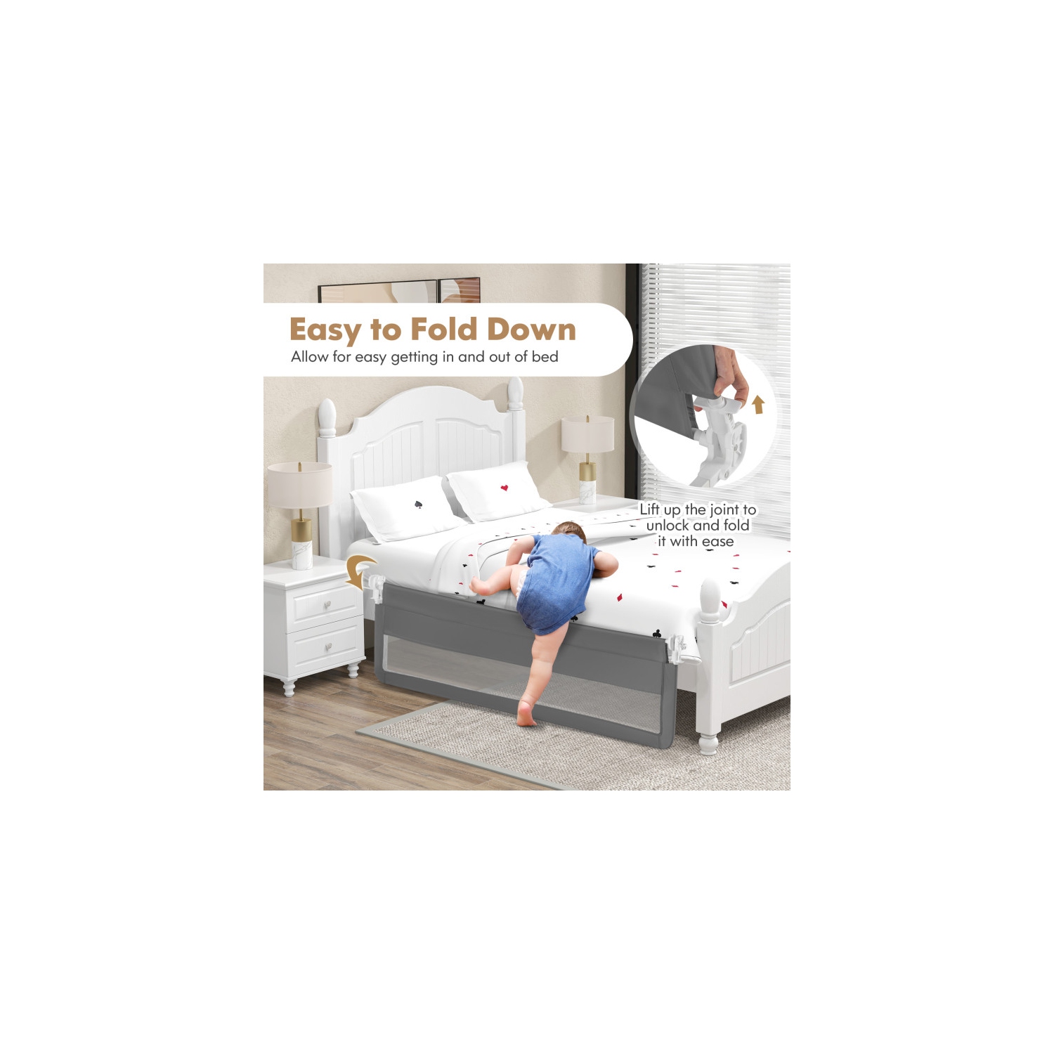 Très longue barrière de sécurité pour lit basculant avec sangles de sécurité pour la protection de tout-petit