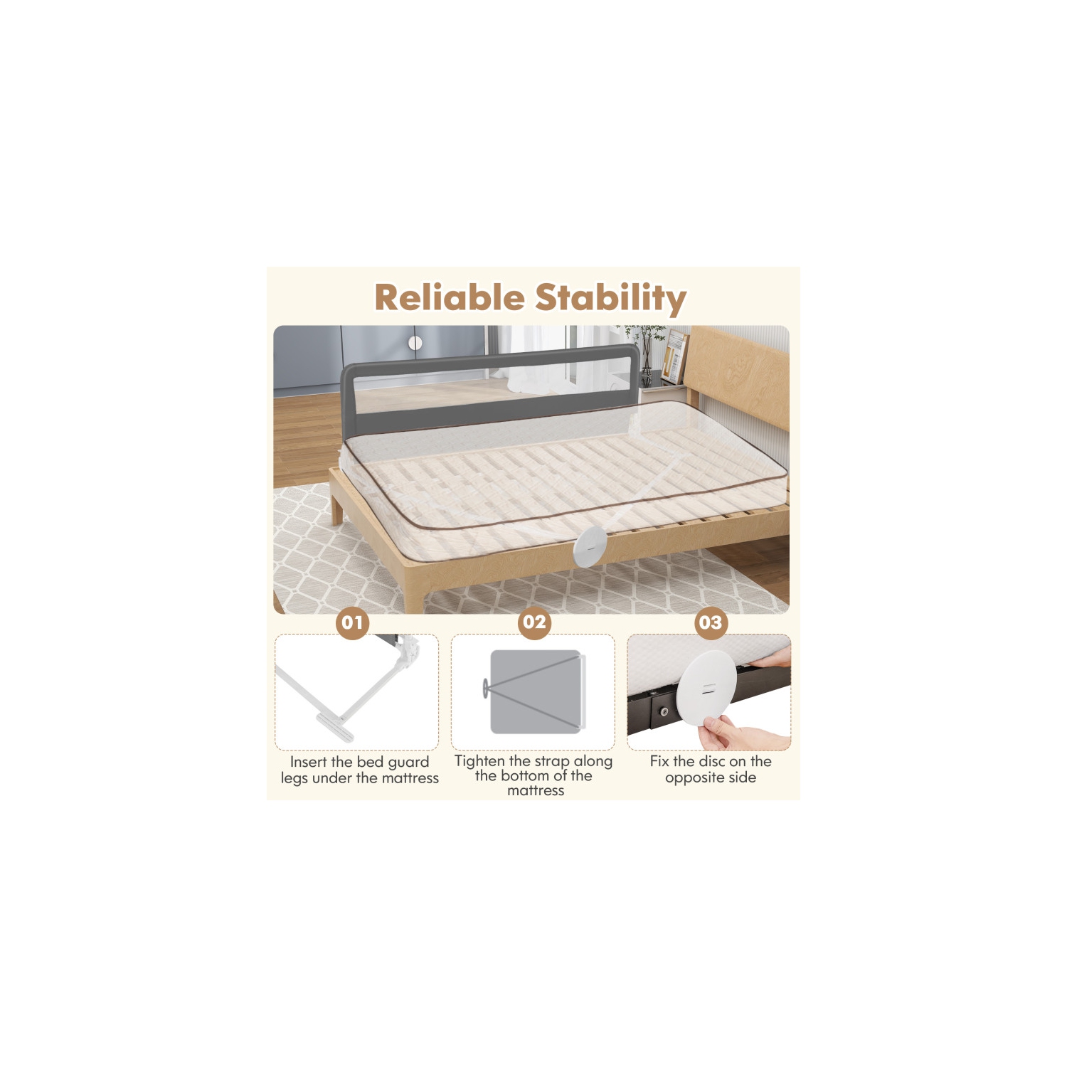 Très longue barrière de sécurité pour lit basculant avec sangles de sécurité pour la protection de tout-petit