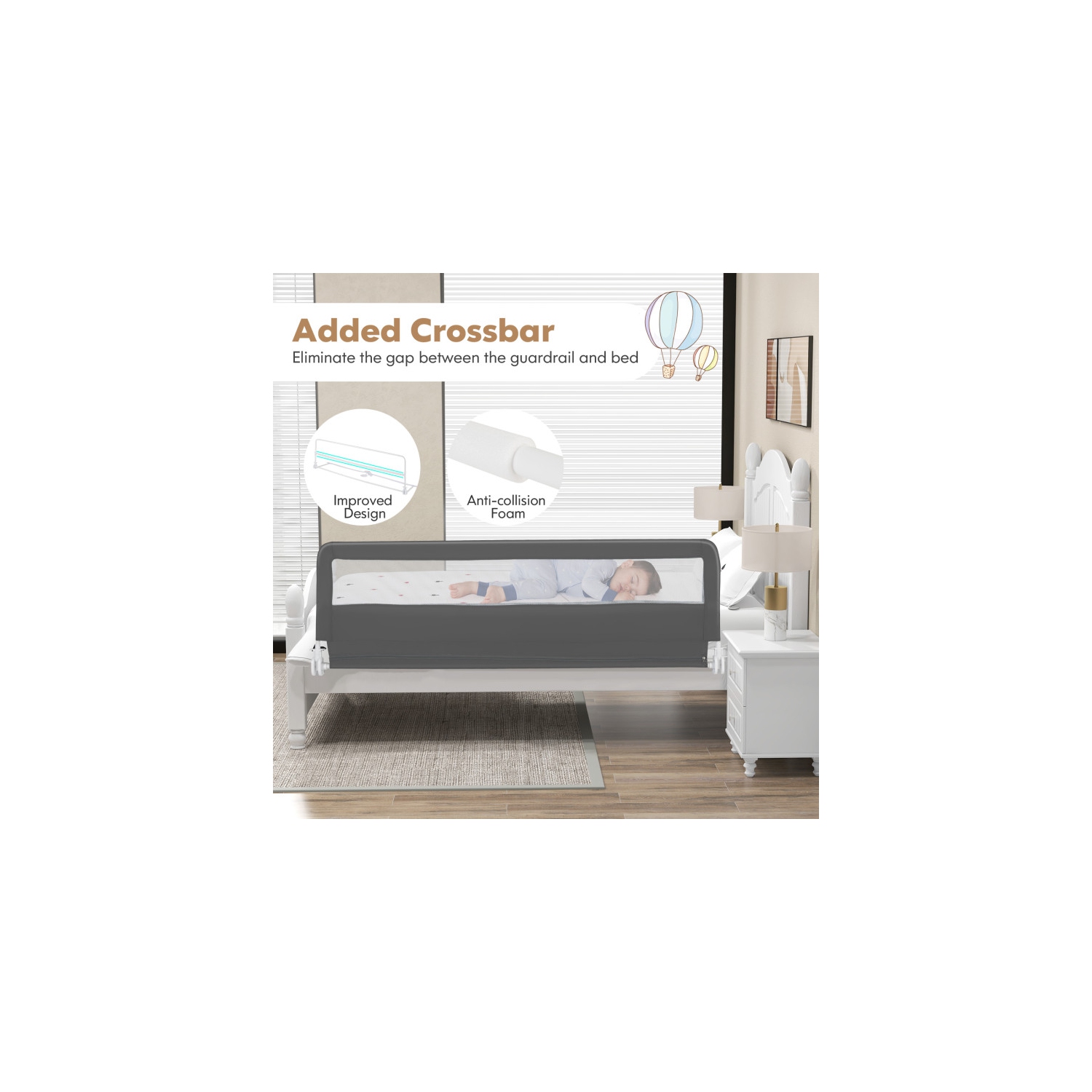 Très longue barrière de sécurité pour lit basculant avec sangles de sécurité pour la protection de tout-petit