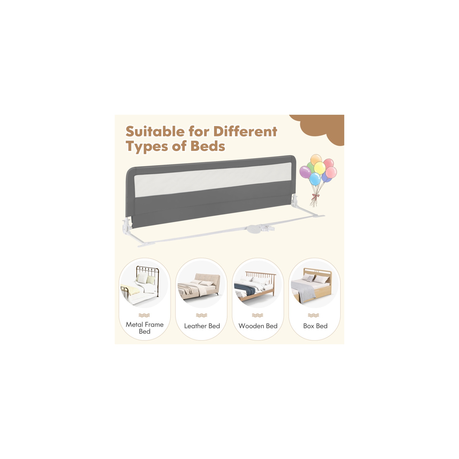 Très longue barrière de sécurité pour lit basculant avec sangles de sécurité pour la protection de tout-petit