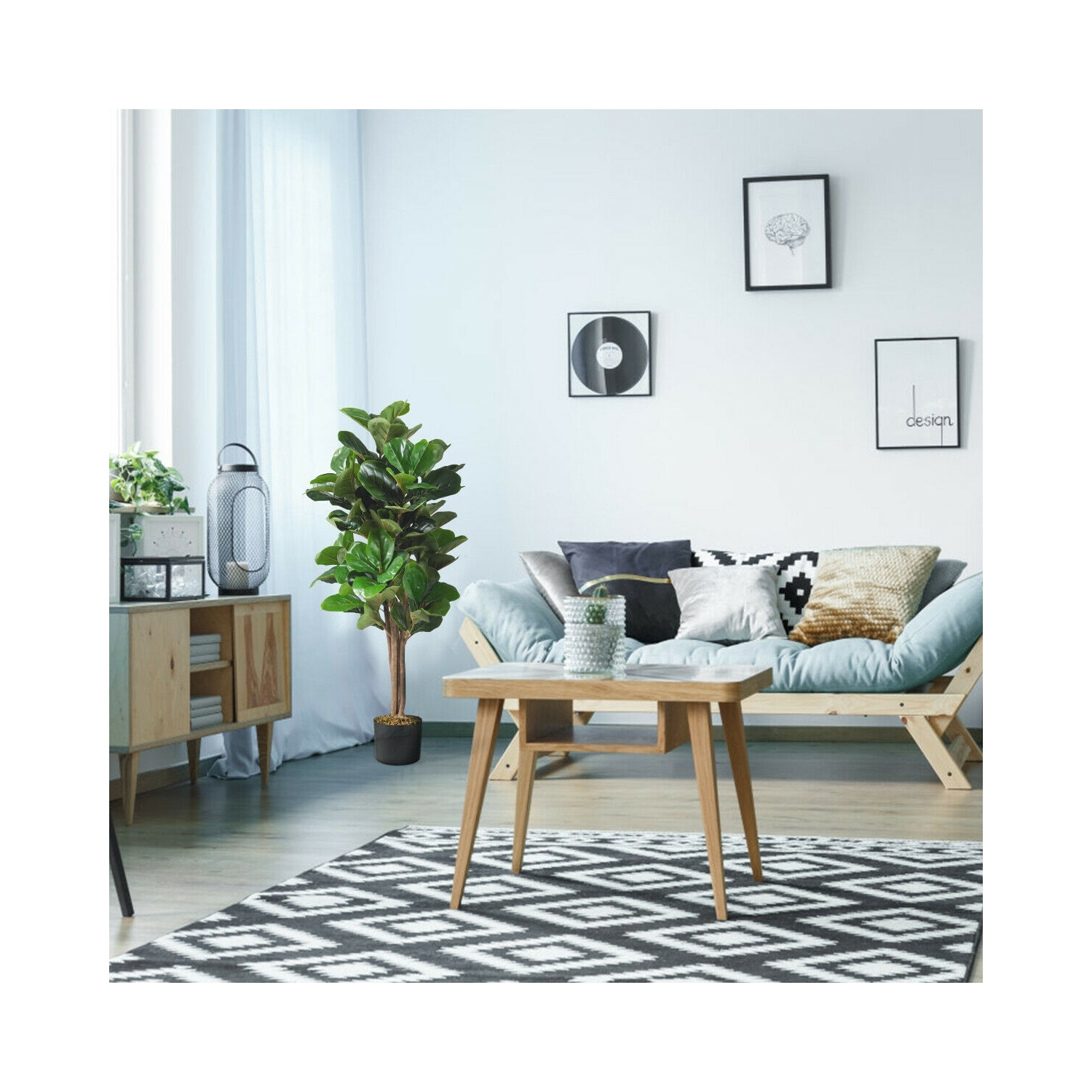 5 Feet Artificial Fiddle Leaf Fig Tree Decorative Planter