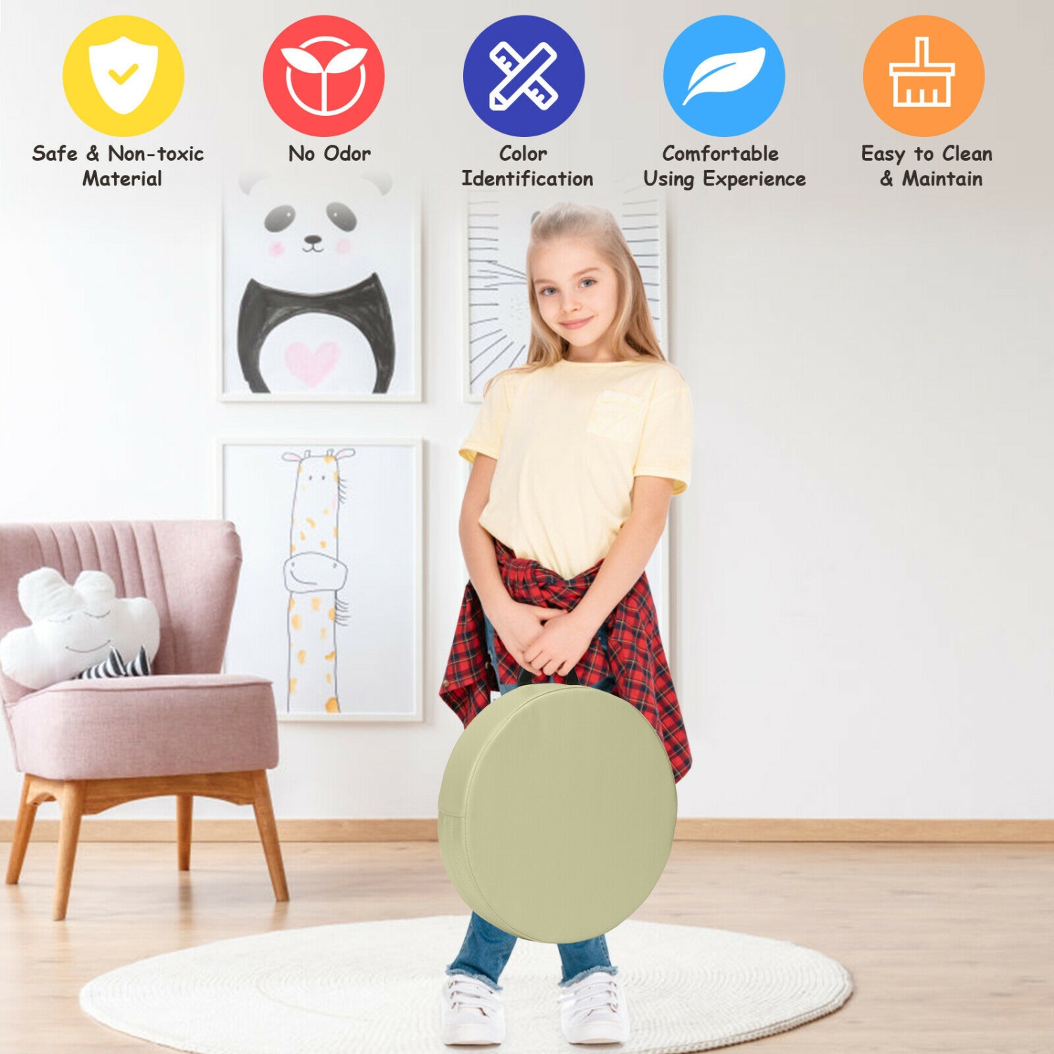 6 pièces coussins de plancher ronds de 15 po pour jeune enfant - Bleu