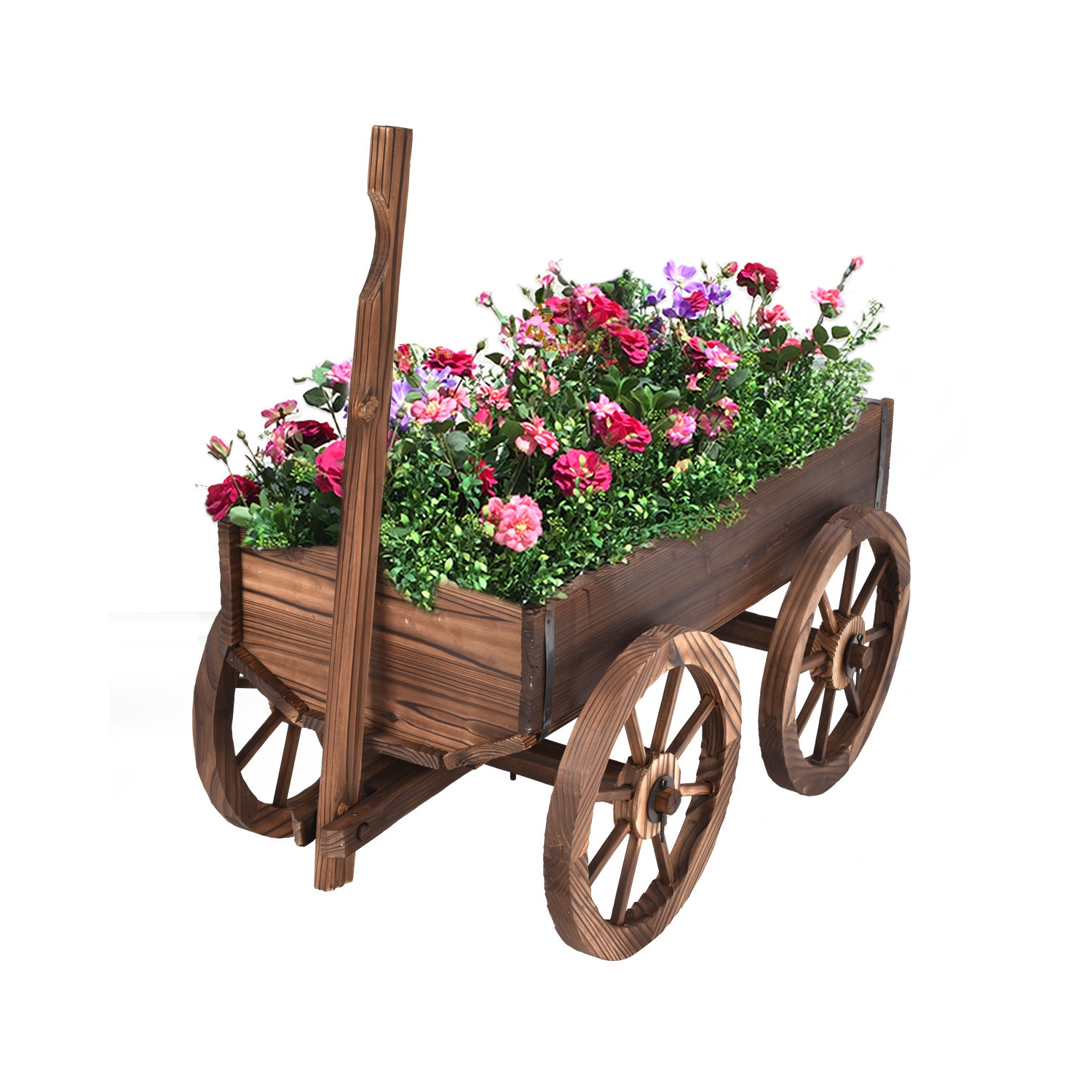 Wood Wagon Planter Pot Stand with Wheels