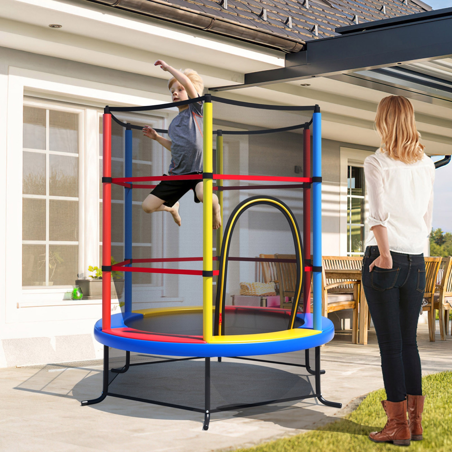 Gymax 55'' Trampoline for Kids Toddler Recreational Trampoline w/ Safety Enclosure Net