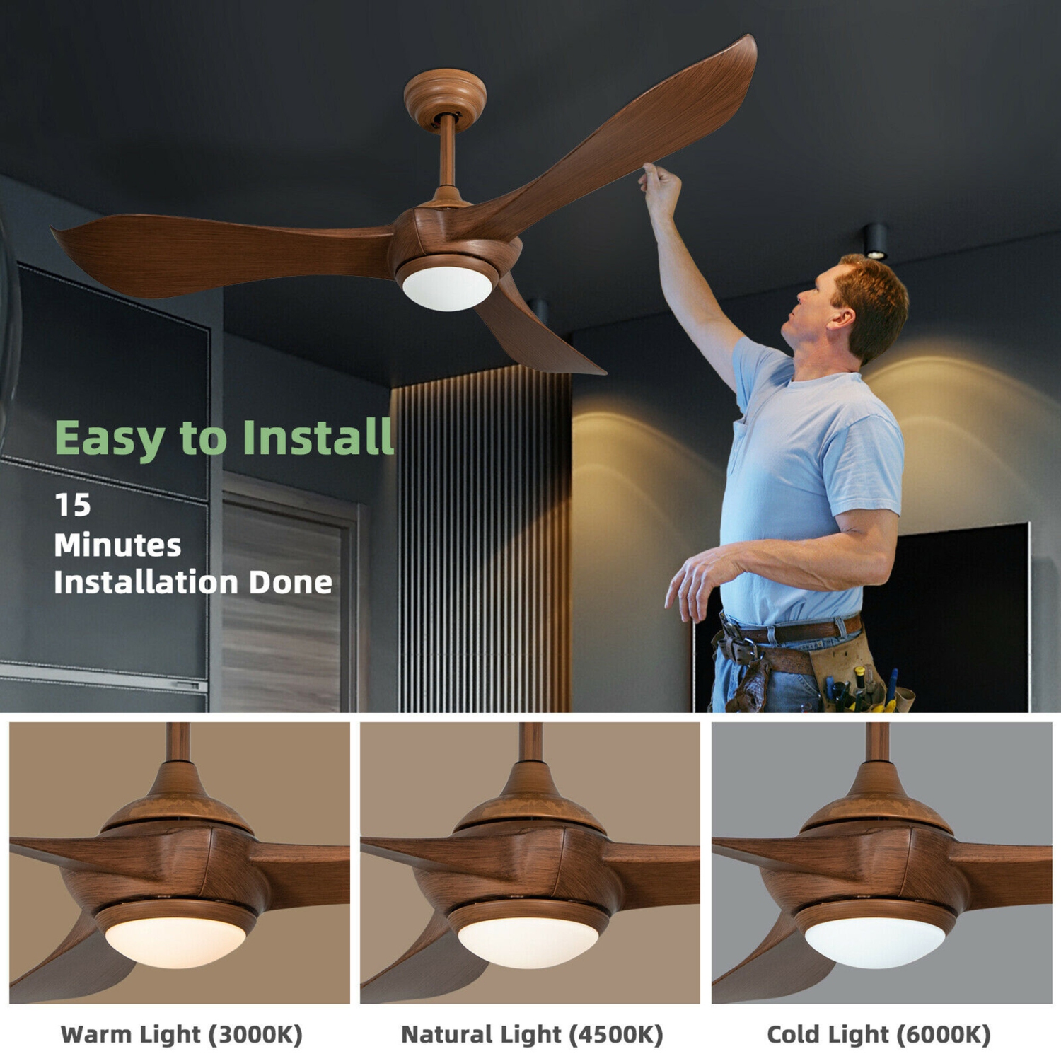 Gymax 52 Inch Ceiling Fan with Light Reversible DC Motor w/6 Wind Speeds & 8H Timer