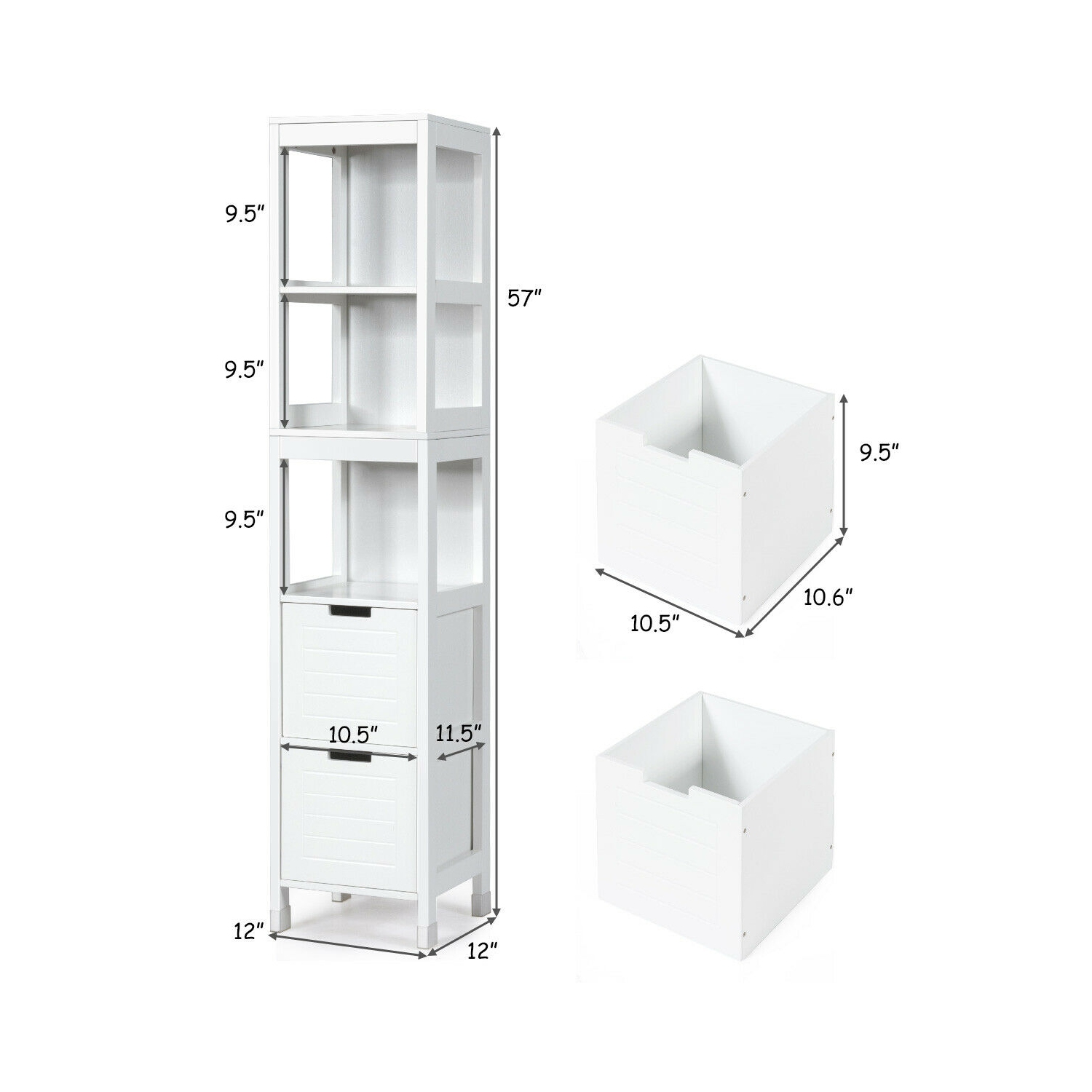 Gymax Bathroom Floor Cabinet Multifunctional Storage Organizer 5Tier Shelves&2 Drawers