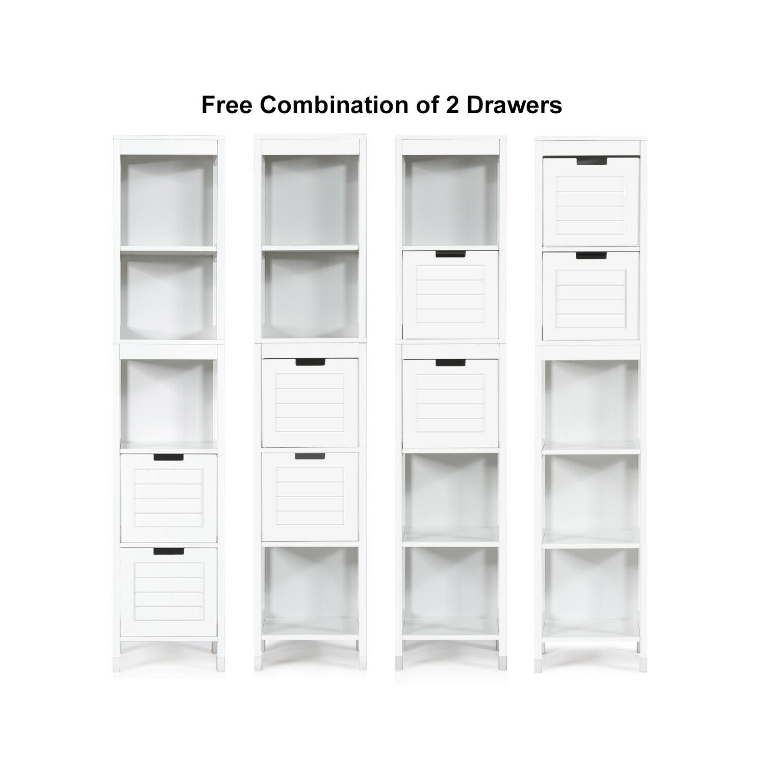 Gymax Bathroom Floor Cabinet Multifunctional Storage Organizer 5Tier Shelves&2 Drawers