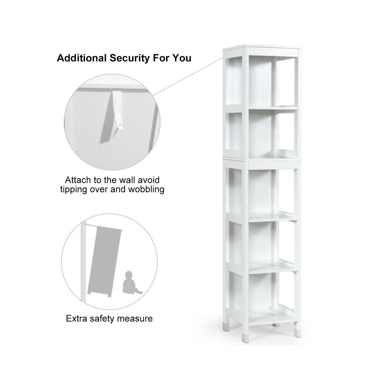 Gymax Bathroom Floor Cabinet Multifunctional Storage Organizer 5Tier Shelves&2 Drawers