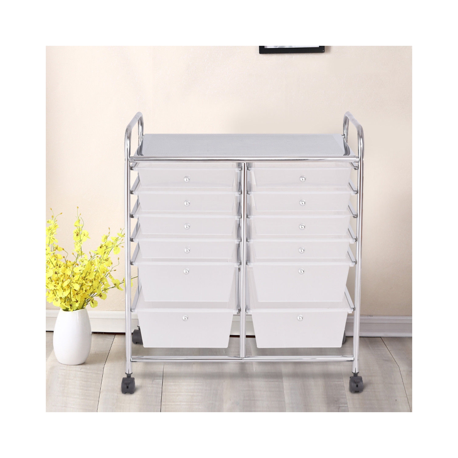 Gymax Office Rolling Cart 12 Storage Drawer Studio Organizer Bins Scrapbook Paper