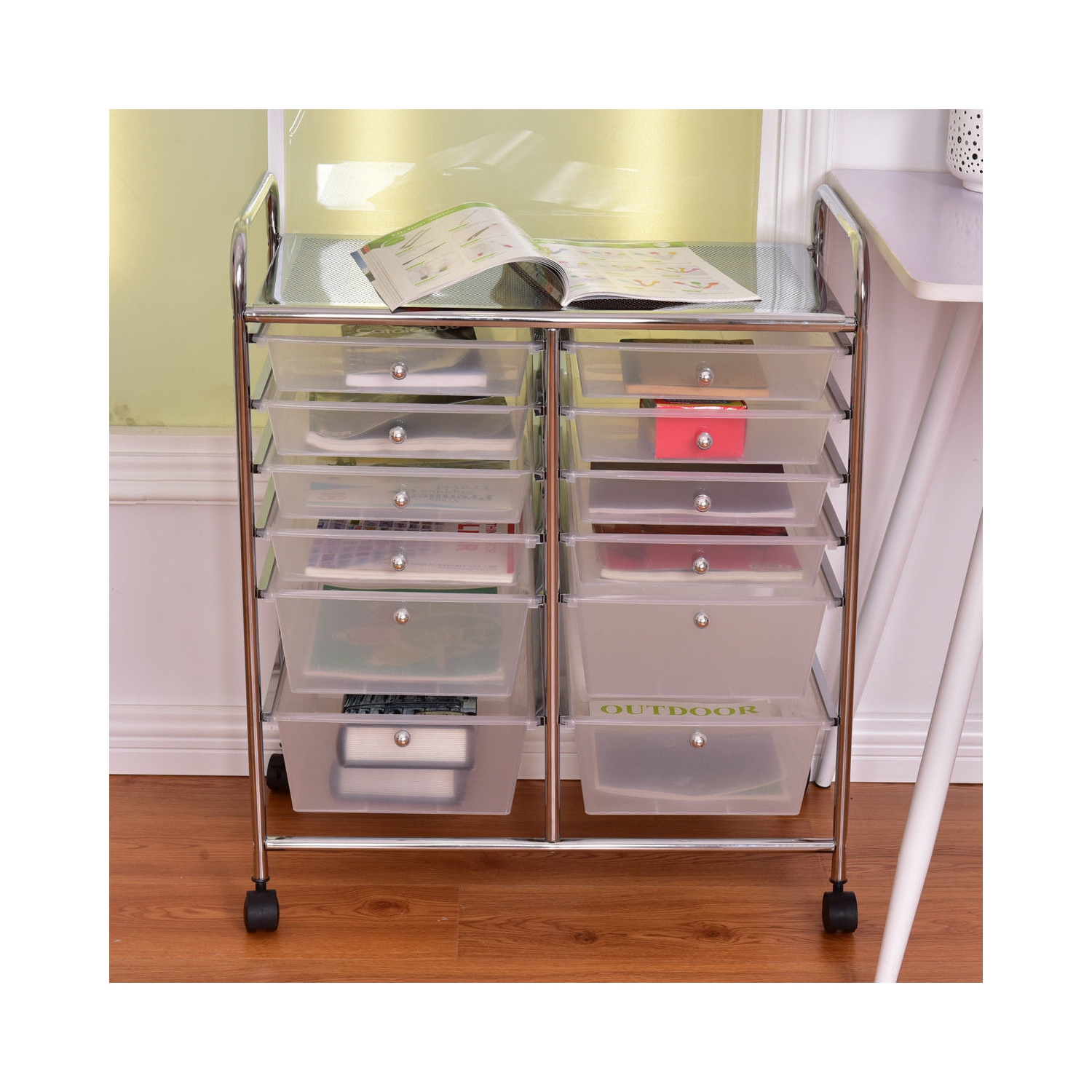 Gymax Office Rolling Cart 12 Storage Drawer Studio Organizer Bins Scrapbook Paper