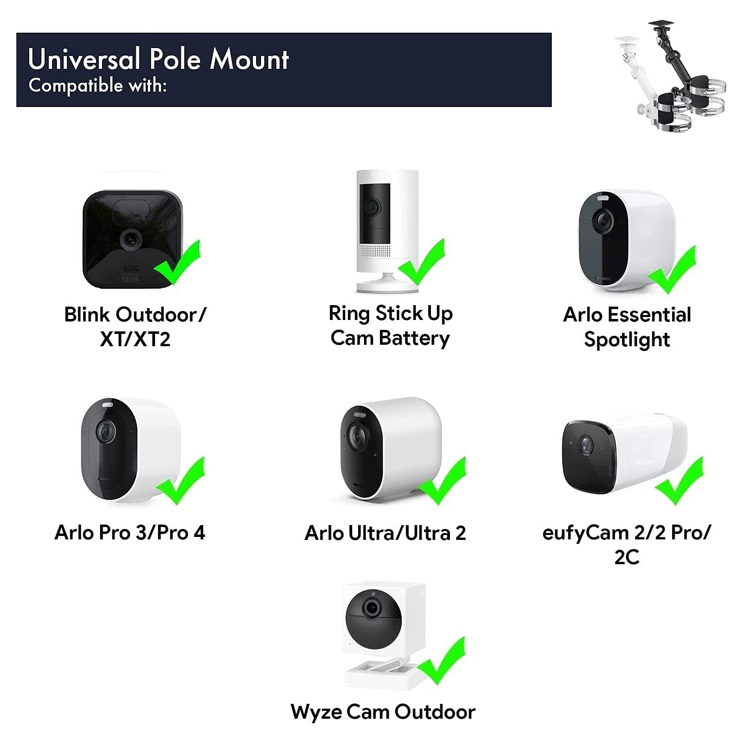 2-in-1 Universal Pole Mount for Camera & Solar Panel Compatible with Wyze, Blink, Ring, Arlo, Eufy Camera
