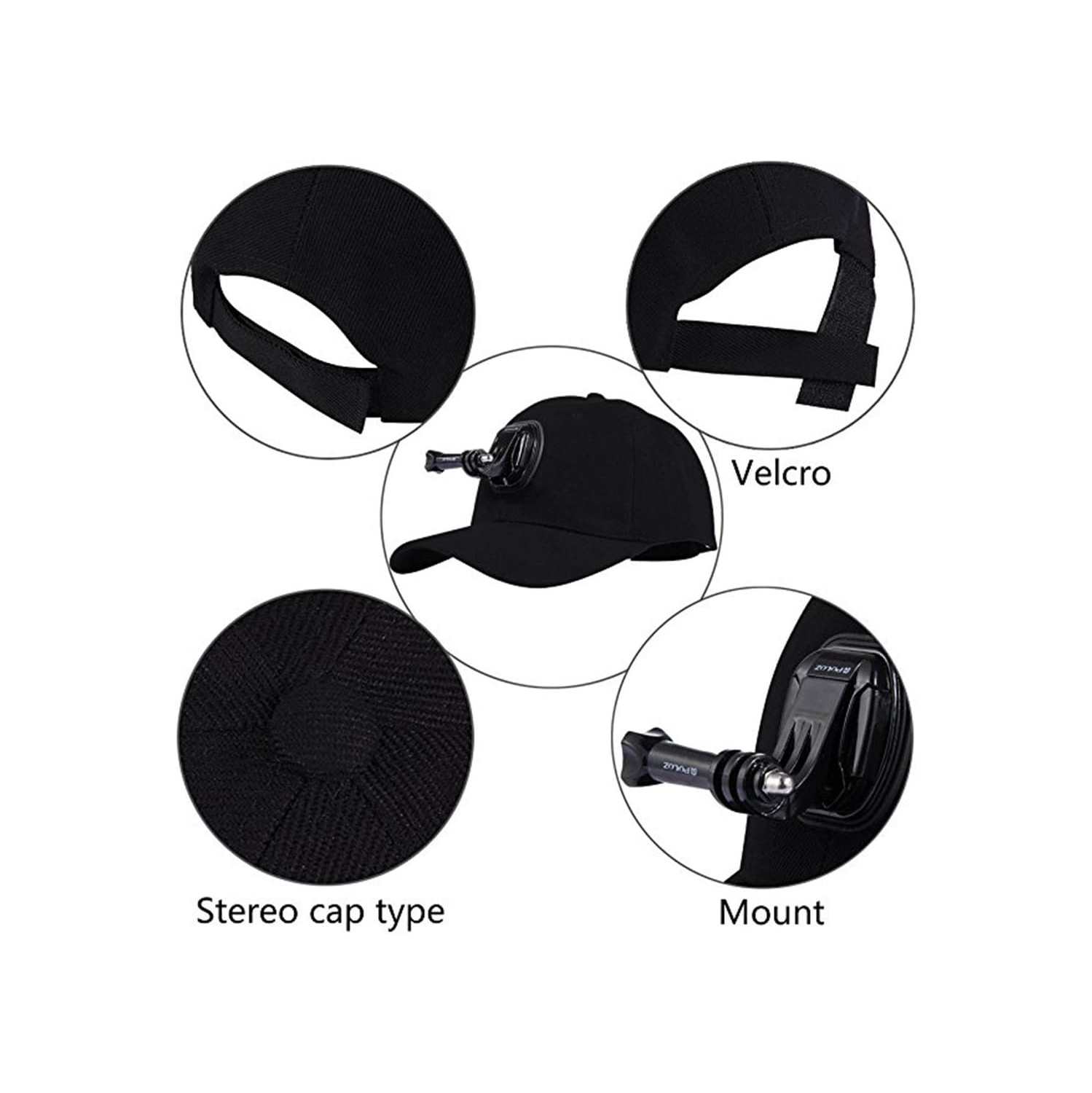 Baseball Hat Cap with Camera Holder Mount Bracket J-Hook Buckle Mount & 1/4' Screw Compatible for GoPro Hero Akaso Crosstour Campark Fitfort Garmin