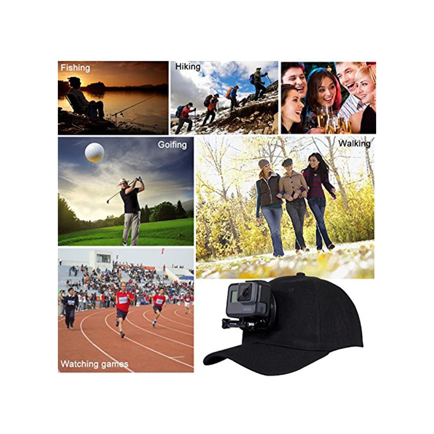 Baseball Hat Cap with Camera Holder Mount Bracket J-Hook Buckle Mount & 1/4' Screw Compatible for GoPro Hero Akaso Crosstour Campark Fitfort Garmin