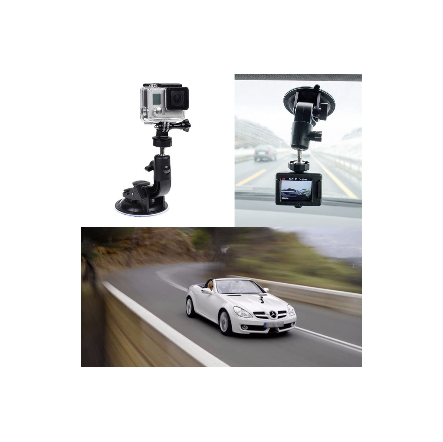 360 Degrees Rotation Suction Cup Mount+Tripod Adapter+Long Mounting Screw For Gopro Windshield Mount Hero7/6/5 Black Hero 4 Silver Xiaomi YI 4k Gitup