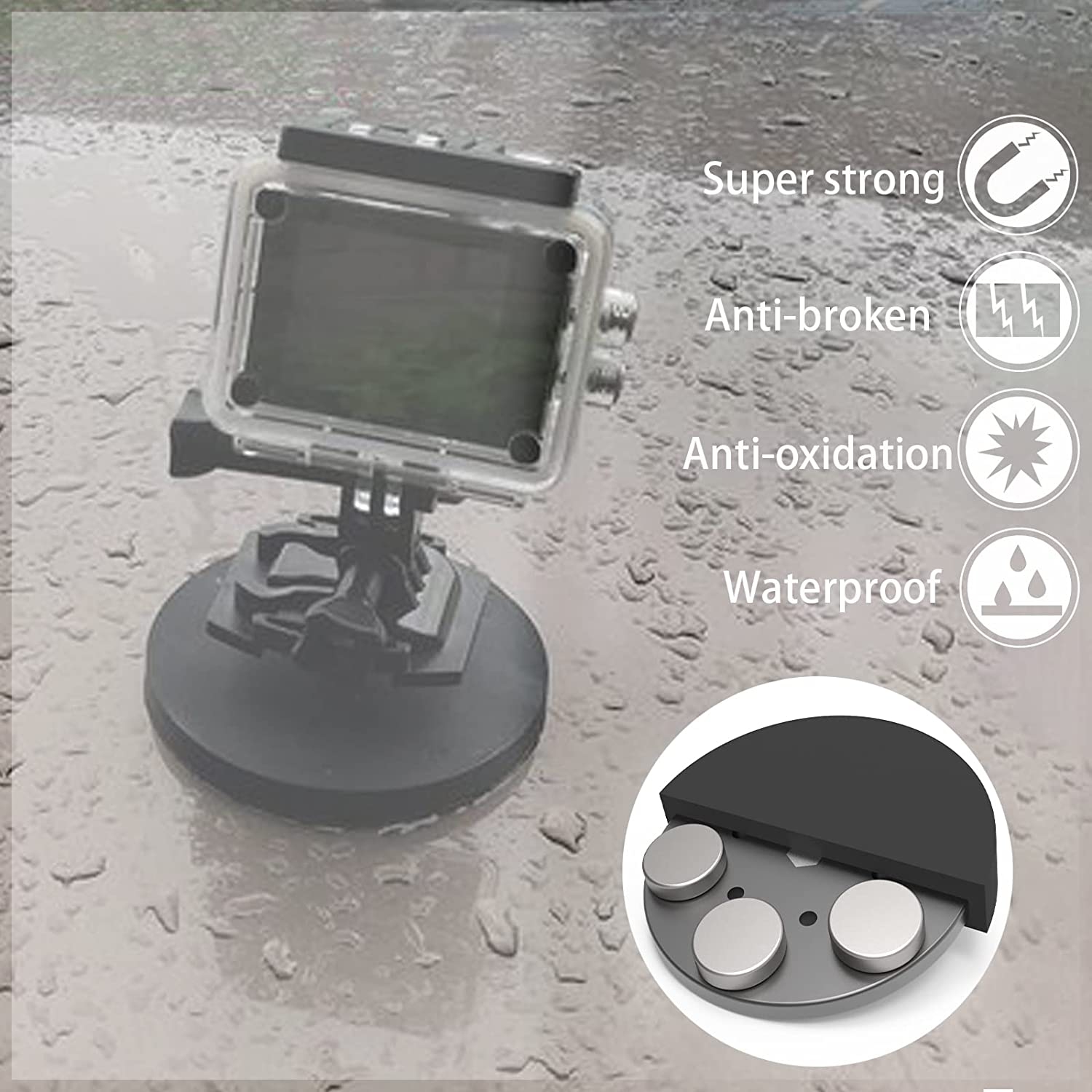 24lb Magnetic Camera Mounting Base with 1/4 Mini Ball Head, Super Strong Rubber Coating Neodymium Magnet with 1/4''-20 Male Thread Stand for Mobile