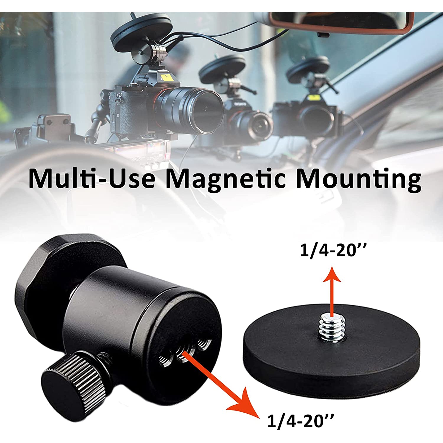 24lb Magnetic Camera Mounting Base with 1/4 Mini Ball Head, Super Strong Rubber Coating Neodymium Magnet with 1/4''-20 Male Thread Stand for Mobile