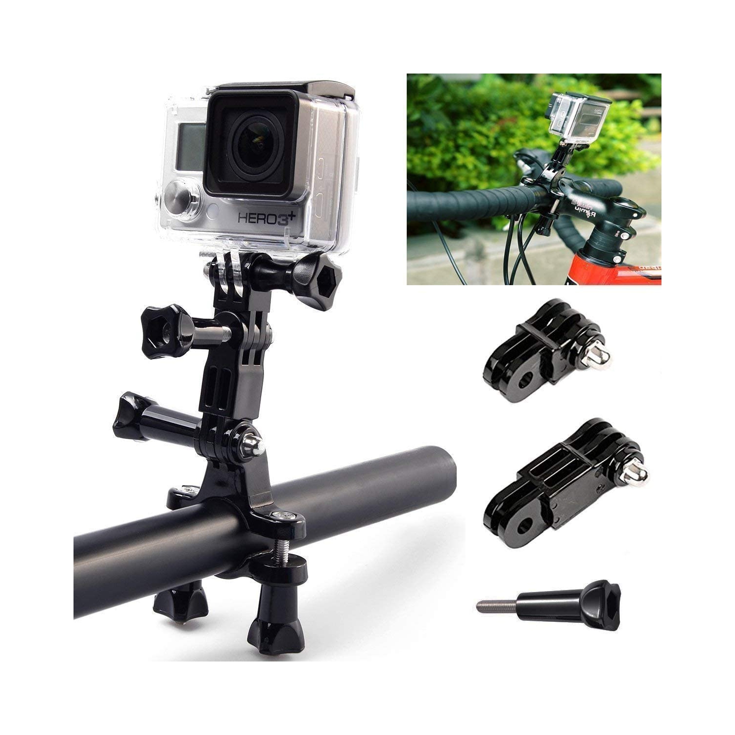 3-Way Adjustable Extension Pivot Arm Adapter Set- Long & Short Straight Joints Connector Convertor 35mm/50mm with 4 Thumb Screws for Gopr